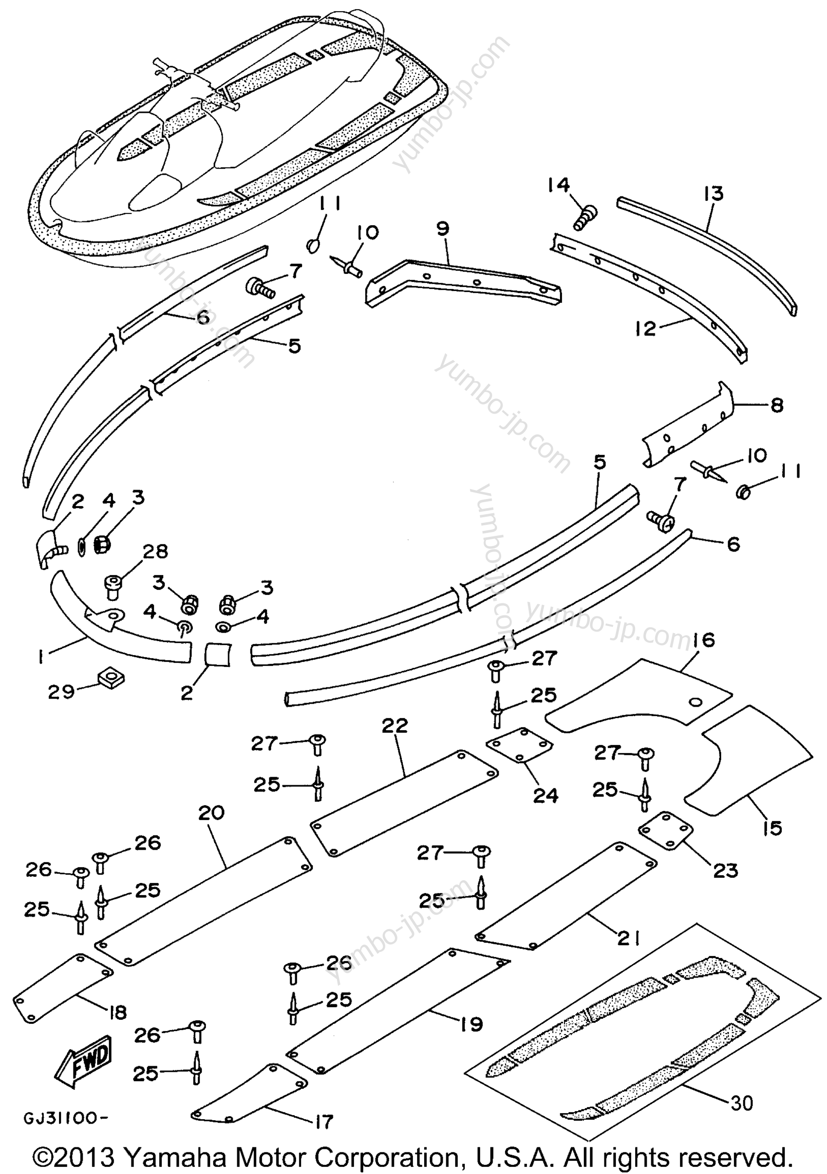 Gunwale Mat для гидроциклов YAMAHA WAVE VENTURE (WVT700T) 1995 г.