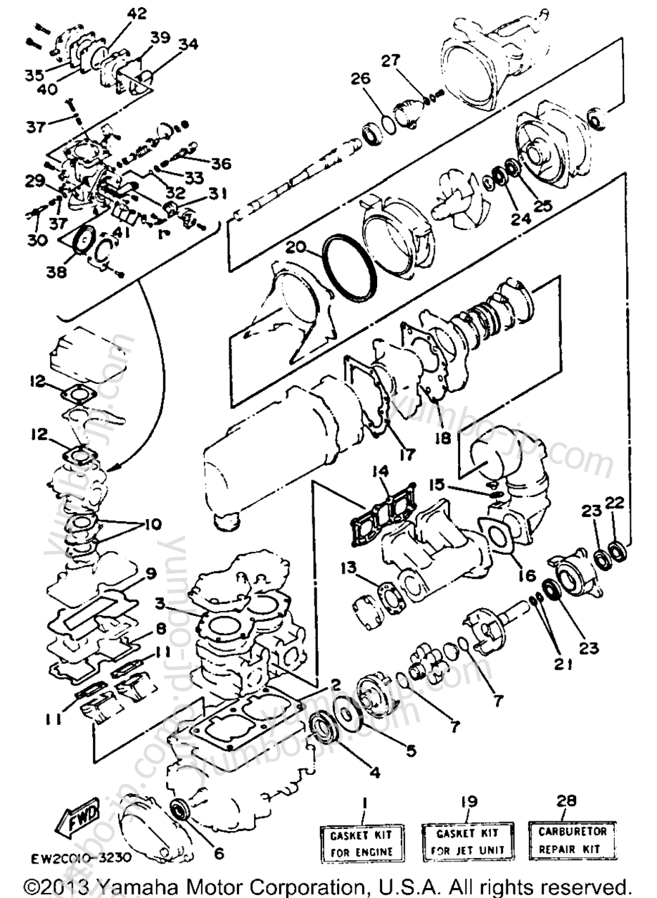 Ремкомплект / Набор прокладок для гидроциклов YAMAHA SUPER JET (SJ650R) 1993 г.