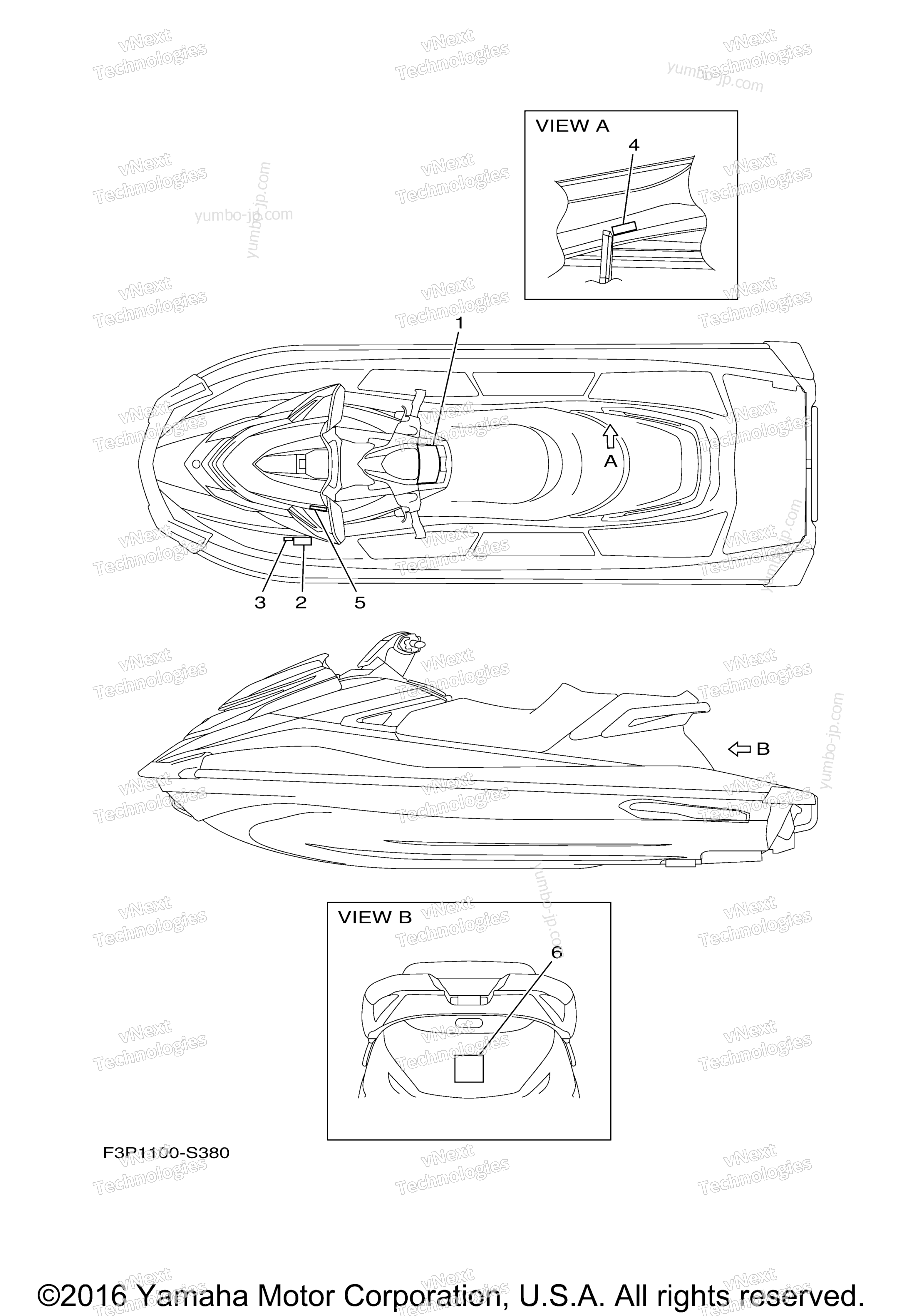 Important Labels для гидроциклов YAMAHA GP1800 (GP1800S) 2017 г.