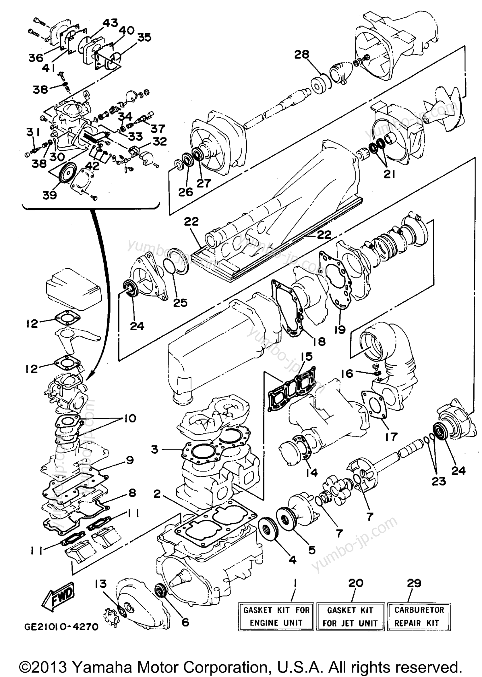 Ремкомплект / Набор прокладок для гидроциклов YAMAHA WAVE RUNNER III GP (WRA700S) 1994 г.