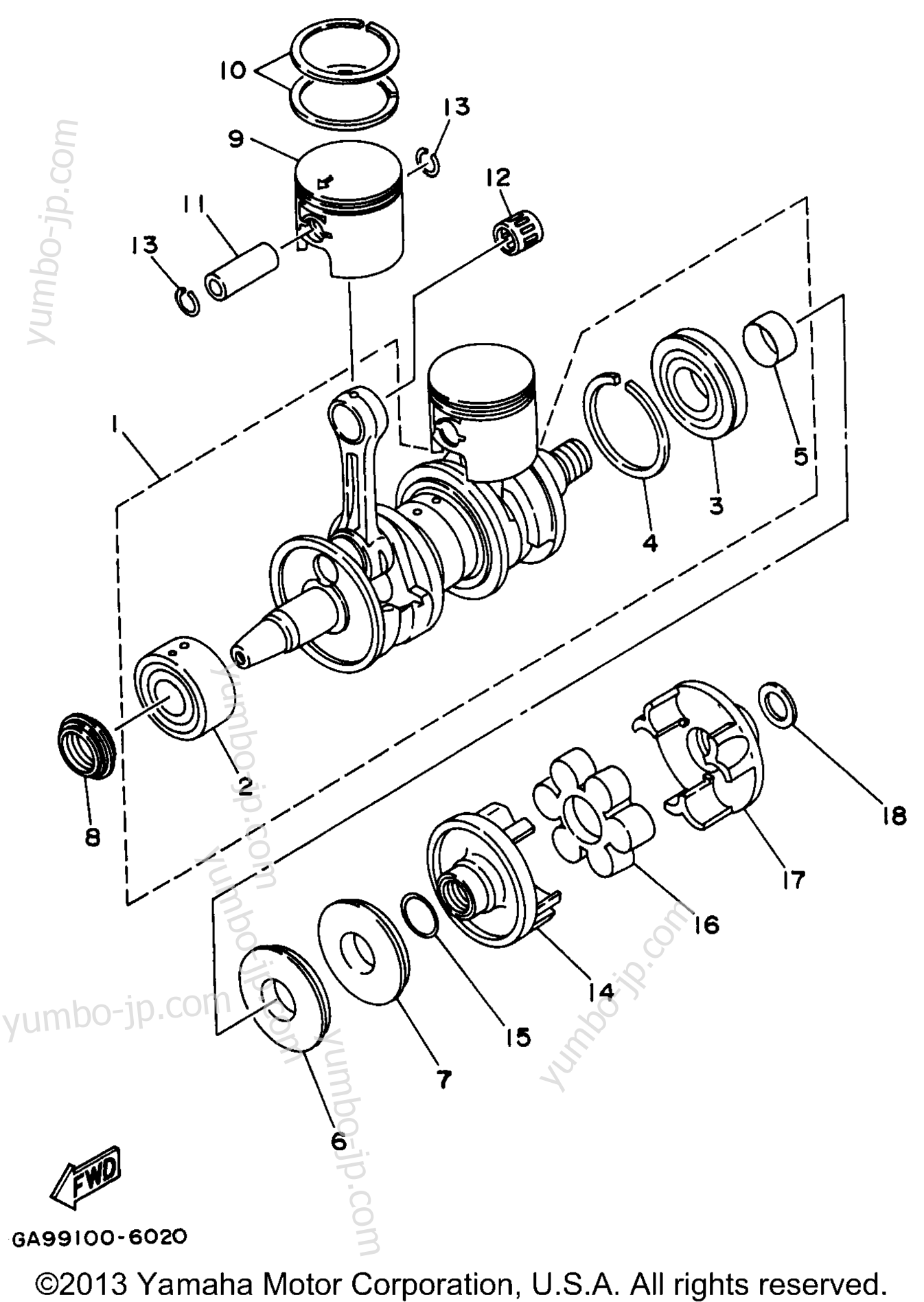 Crankshaft - Piston для гидроциклов YAMAHA WAVE RUNNER III (WRA650U) 1996 г.