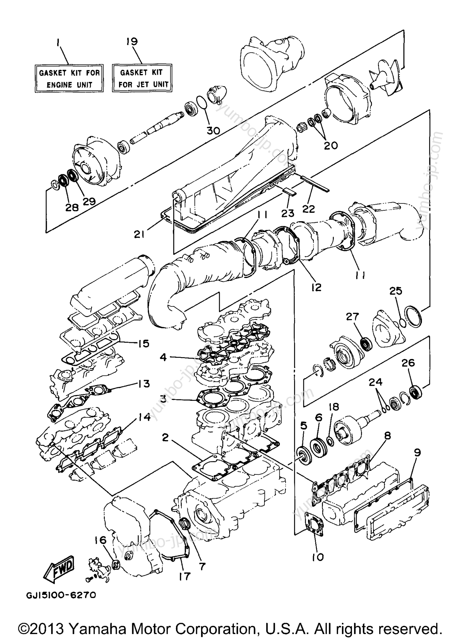 Repair Kit 1 для гидроциклов YAMAHA WAVE VENTURE 1100 (WVT1100V) 1997 г.