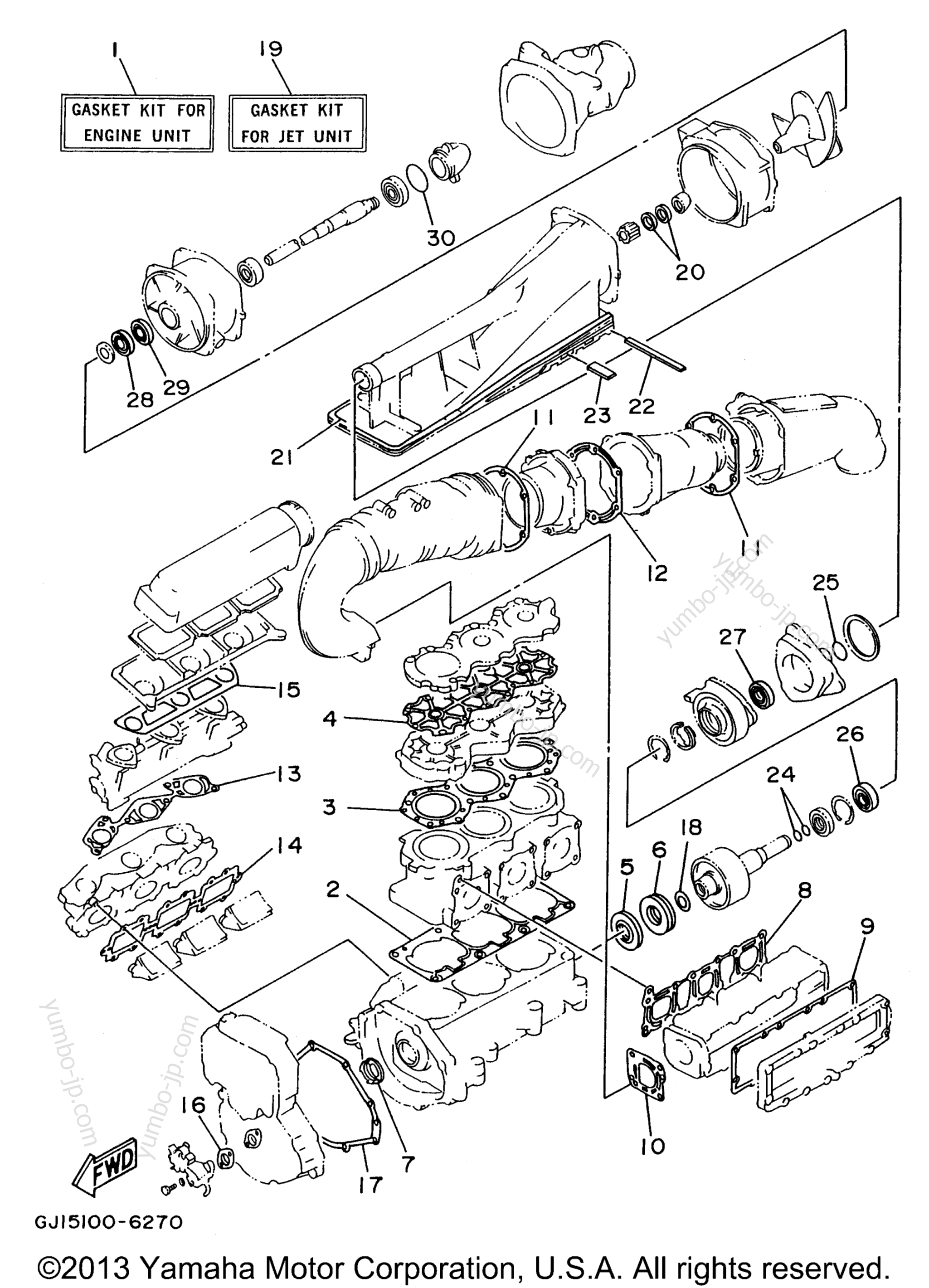 Repair Kit 1 для гидроциклов YAMAHA WAVE RAIDER 1100 (RA1100U) 1996 г.