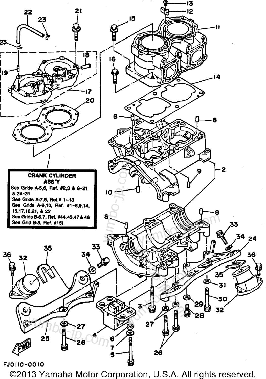 Cylinder - Crankcase для гидроциклов YAMAHA WAVE RUNNER III (WRA650P) 1991 г.