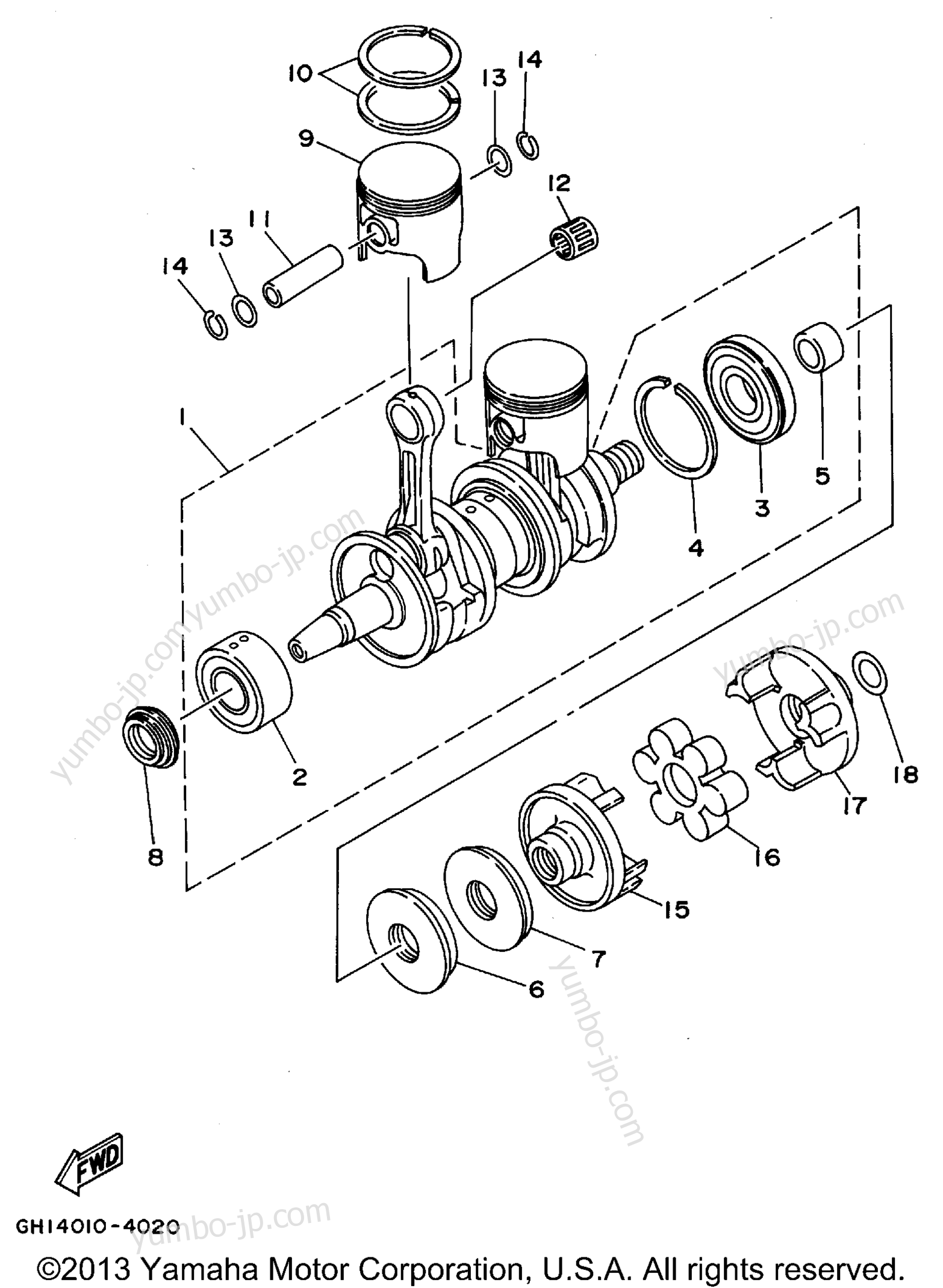 Crankshaft - Piston для гидроциклов YAMAHA SUPER JET (SJ700T) 1995 г.