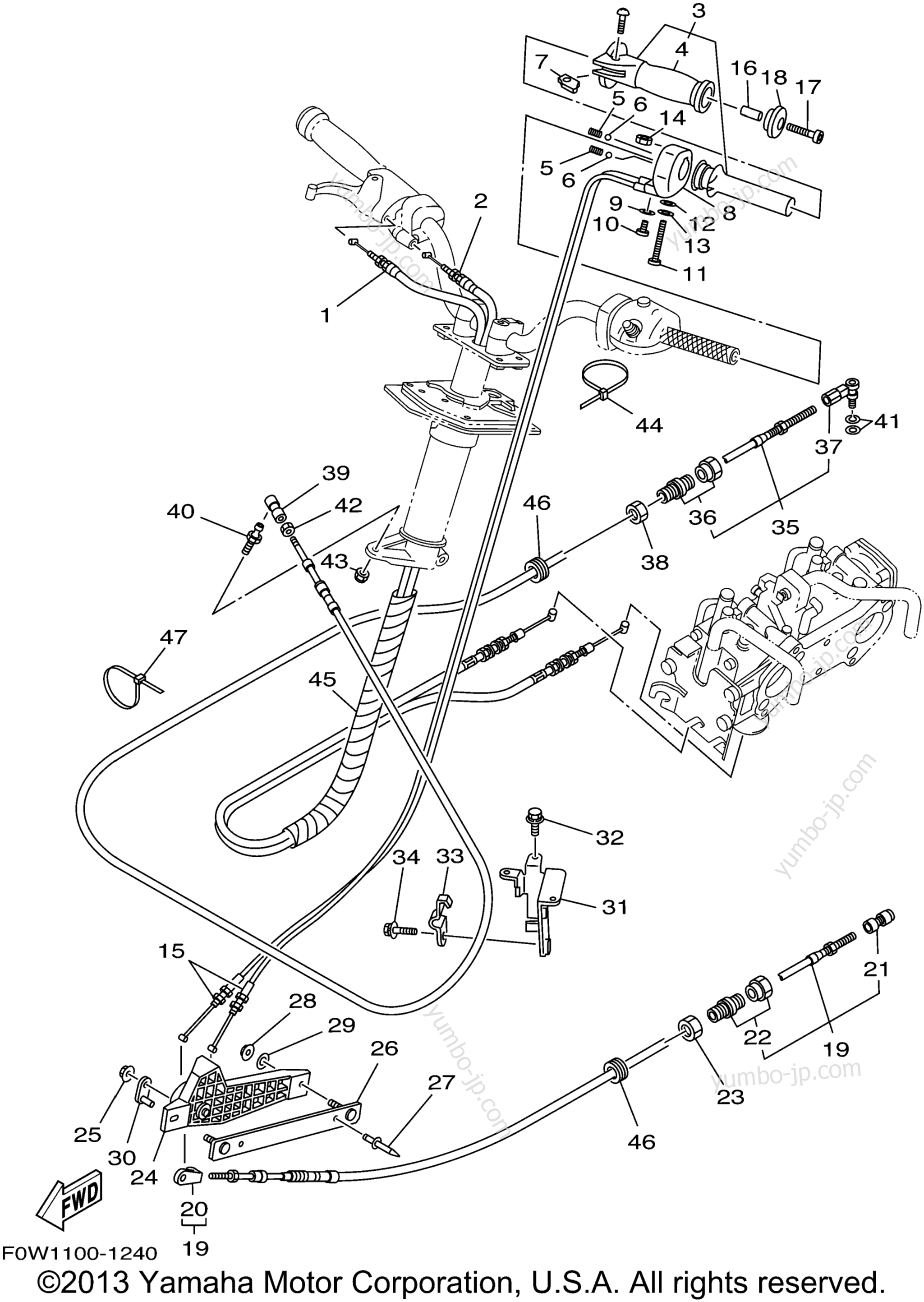 Устройство дистанционного управления / Кабеля для гидроциклов YAMAHA GP800R (GP800AZ) 2001 г.
