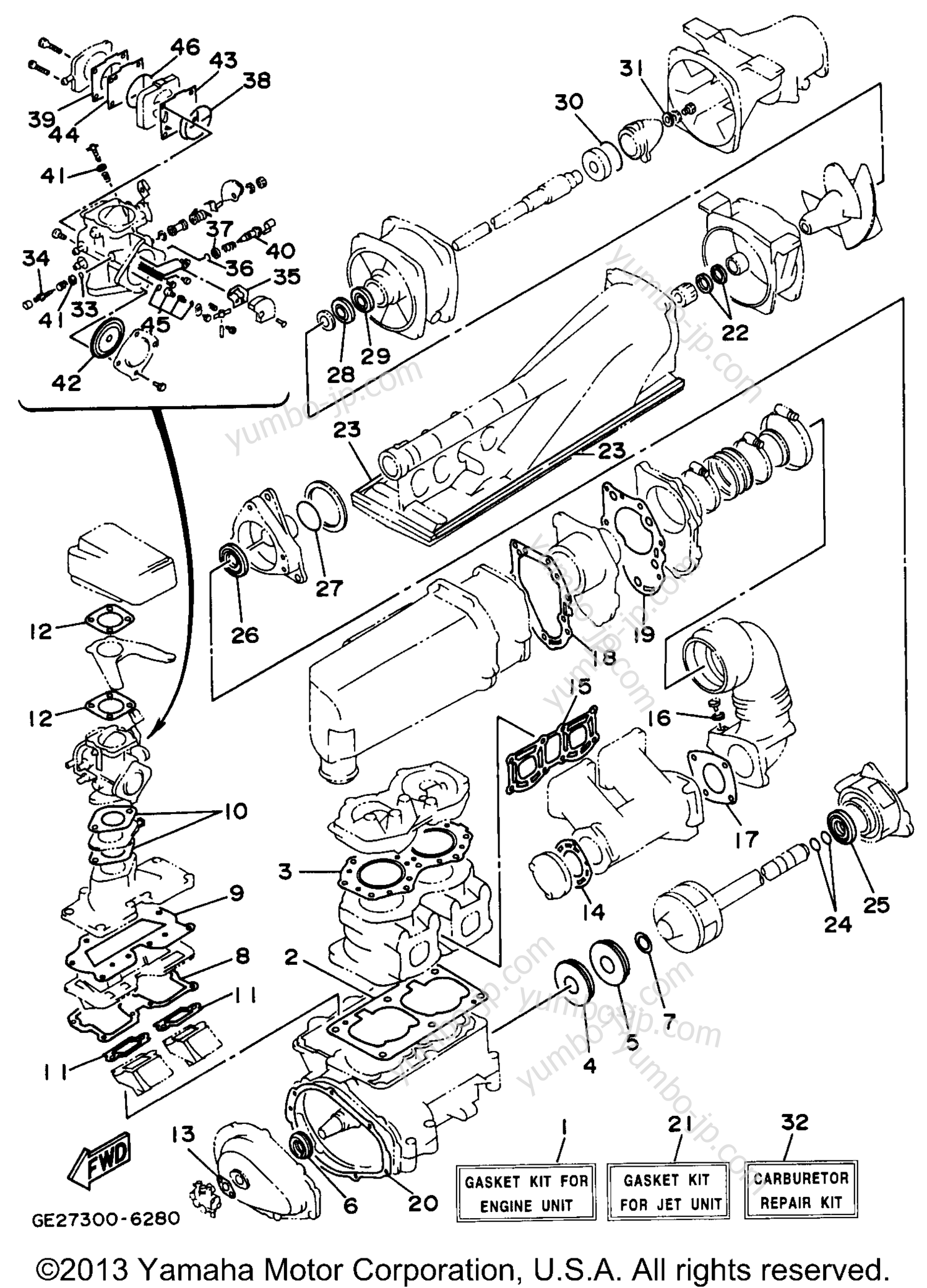 Ремкомплект / Набор прокладок для гидроциклов YAMAHA WAVE RUNNER III (WRA650U) 1996 г.