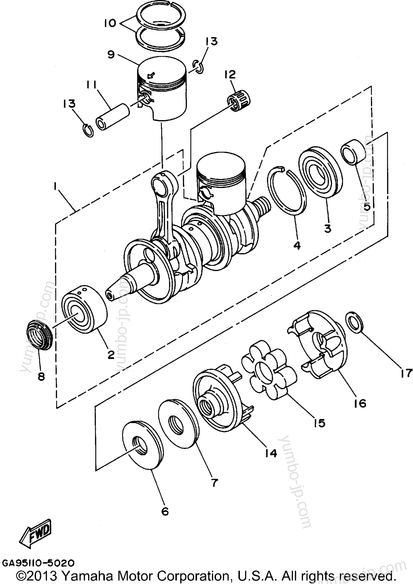 Crankshaft - Piston для гидроциклов YAMAHA WAVE RUNNER III (WRA650T) 1995 г.