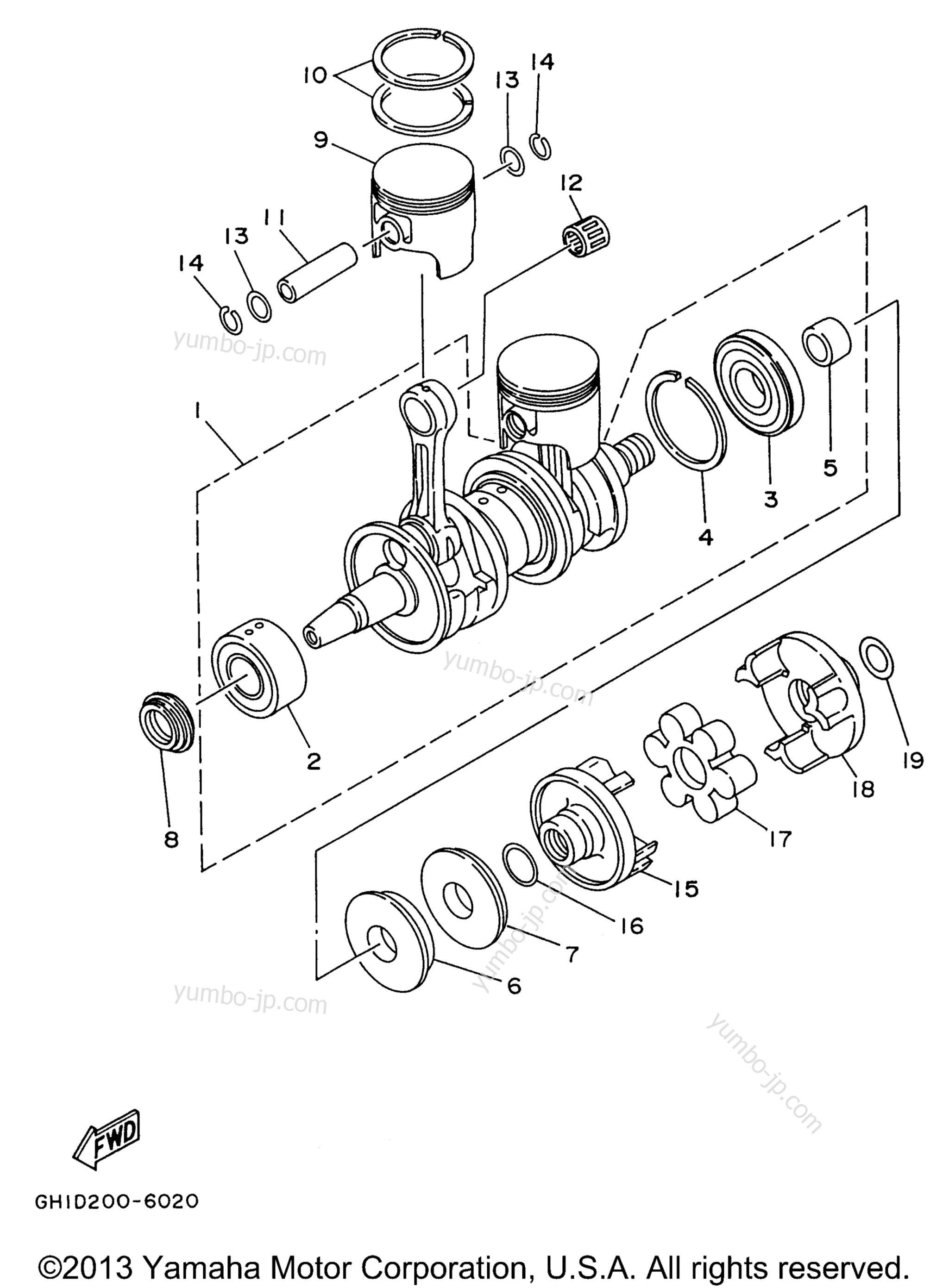 Crankshaft - Piston для гидроциклов YAMAHA WAVE BLASTER (WB700AU) 1996 г.