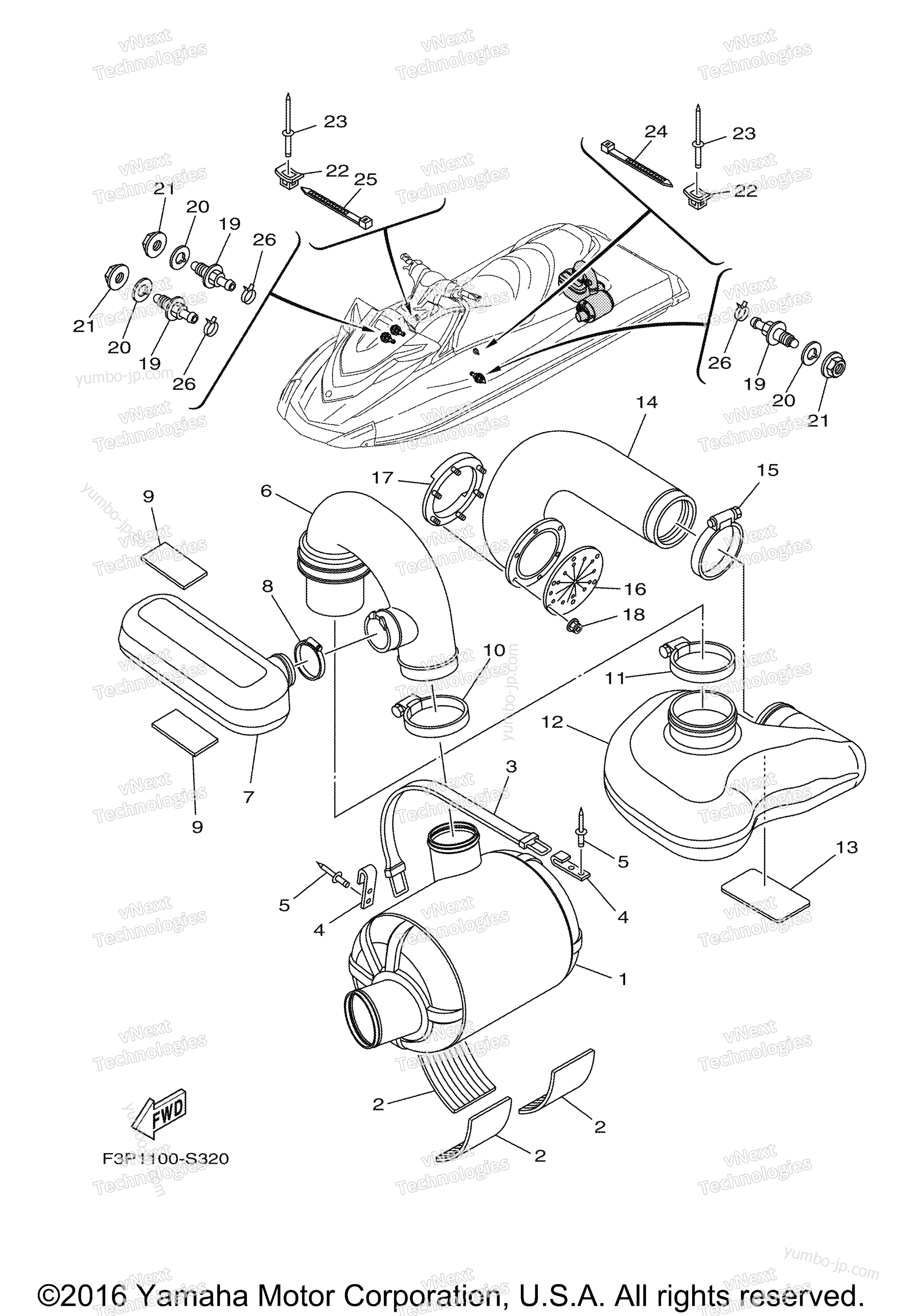 Exhaust 3 for watercrafts YAMAHA GP1800 (GP1800S) 2017 year