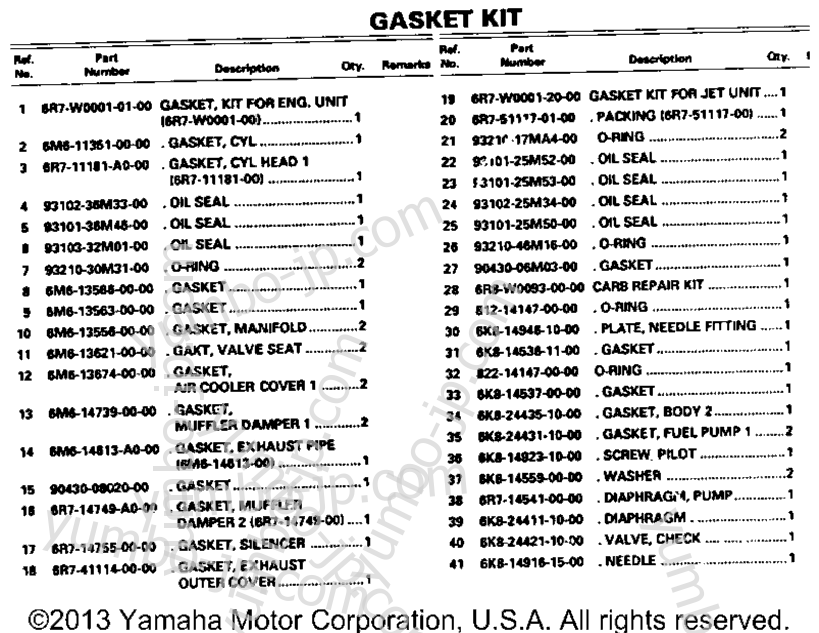 GASKET KIT for watercrafts YAMAHA SUPER JET (SJ650P) 1991 year