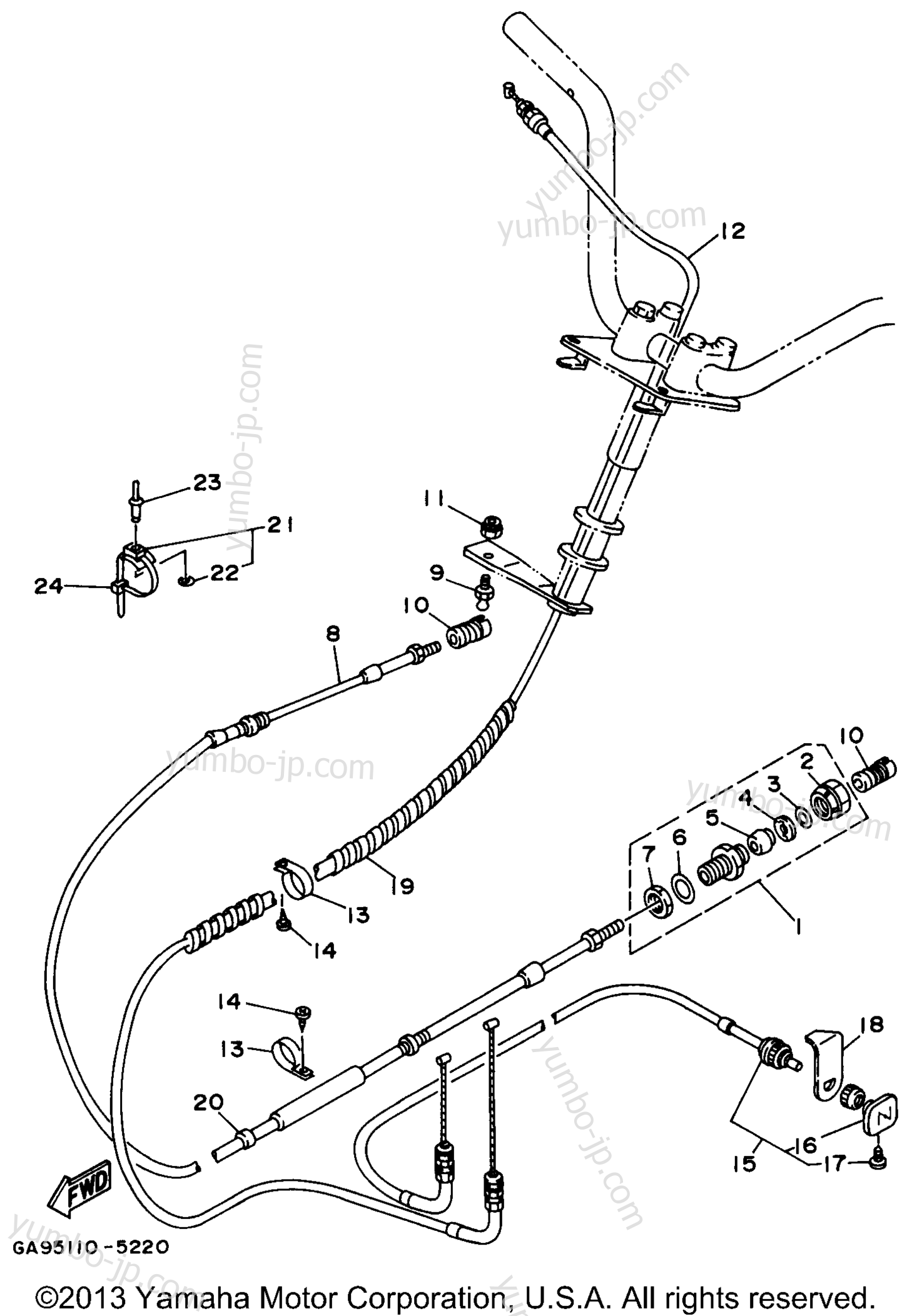 Устройство дистанционного управления / Кабеля для гидроциклов YAMAHA WAVE RUNNER III (WRA650U) 1996 г.