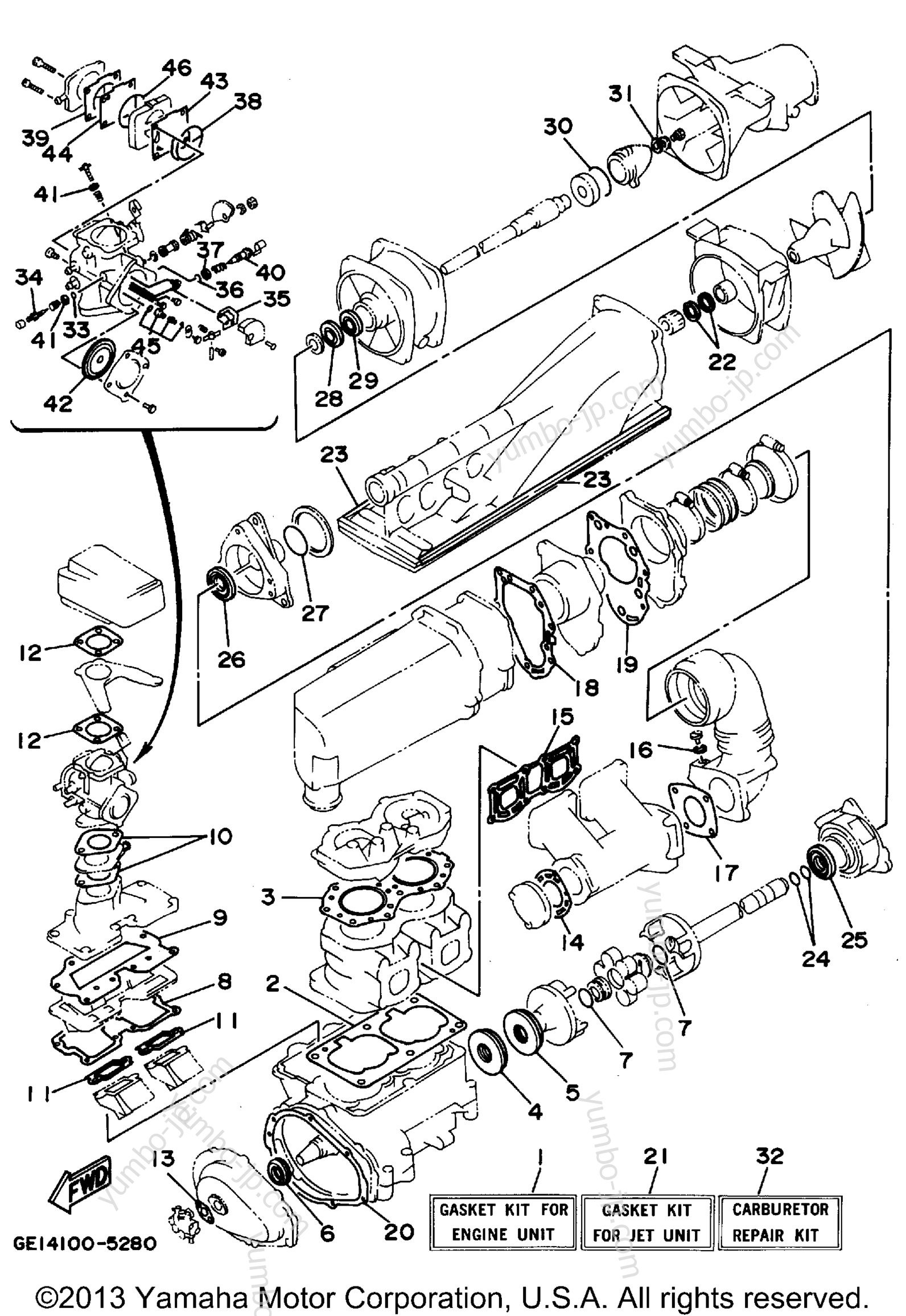 Ремкомплект / Набор прокладок для гидроциклов YAMAHA WAVE RUNNER III GP (WRA700T) 1995 г.