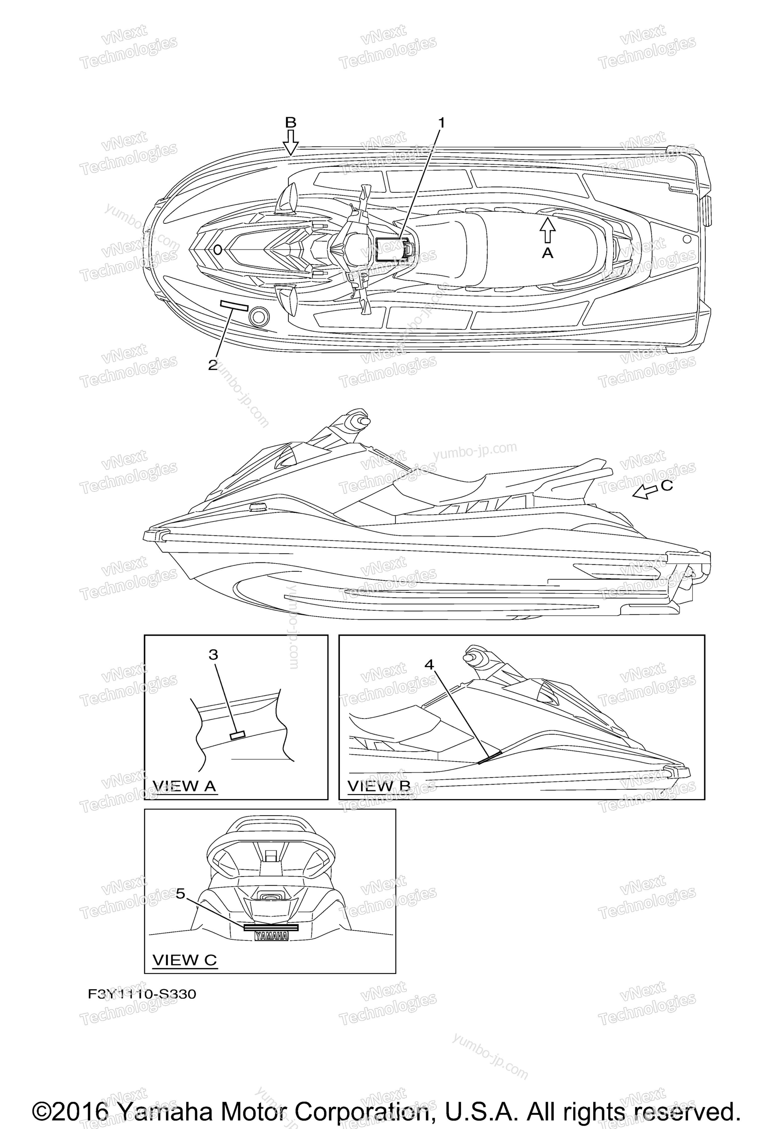 Important Labels for watercrafts YAMAHA EX DELUXE (EX1050AS) 2017 year