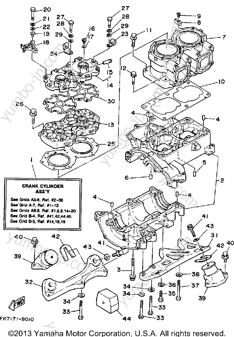 Crankcase - Cylinder для гидроциклов YAMAHA WR650P 1991 г.