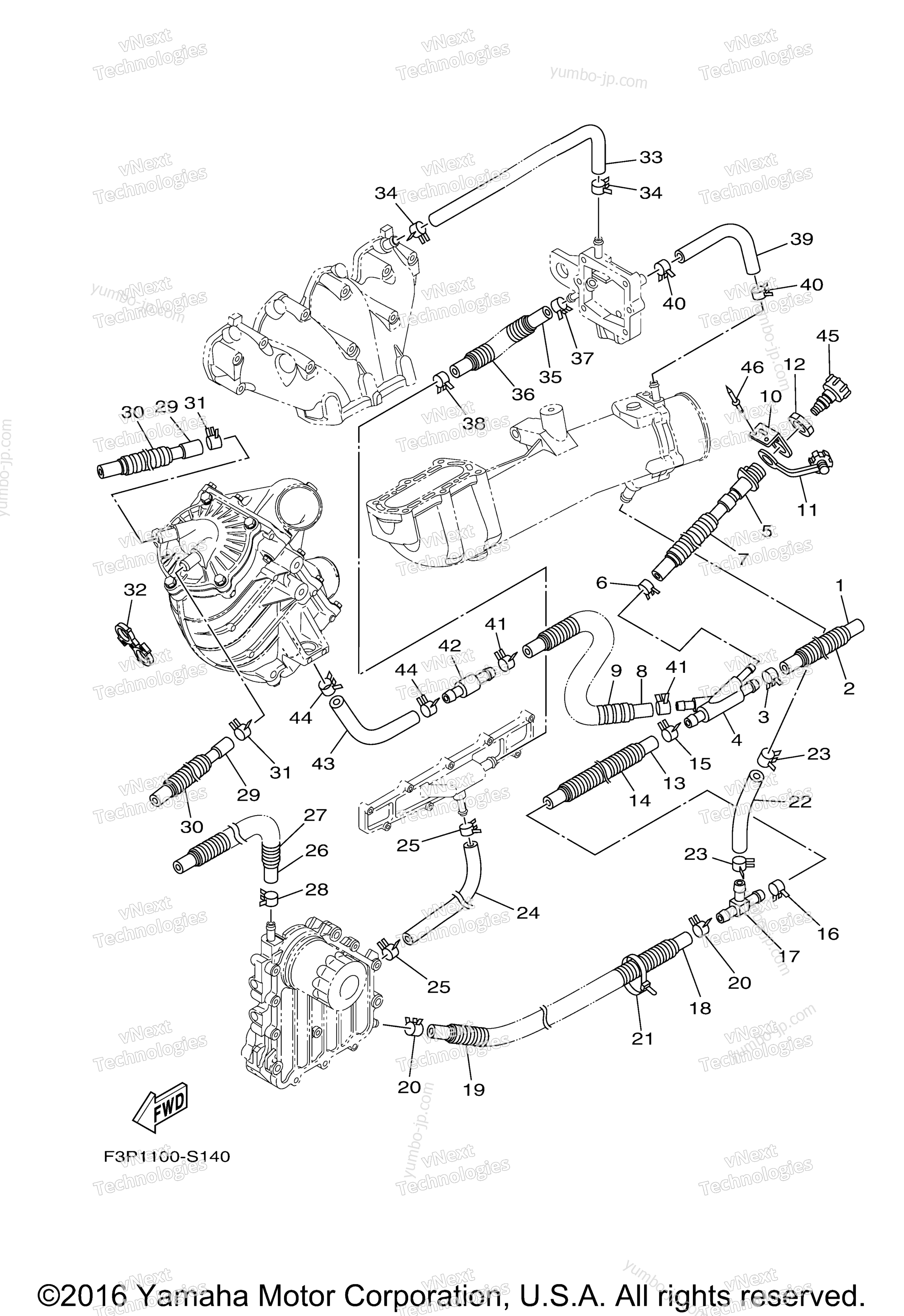 Exhaust 2 для гидроциклов YAMAHA GP1800 (GP1800S) 2017 г.