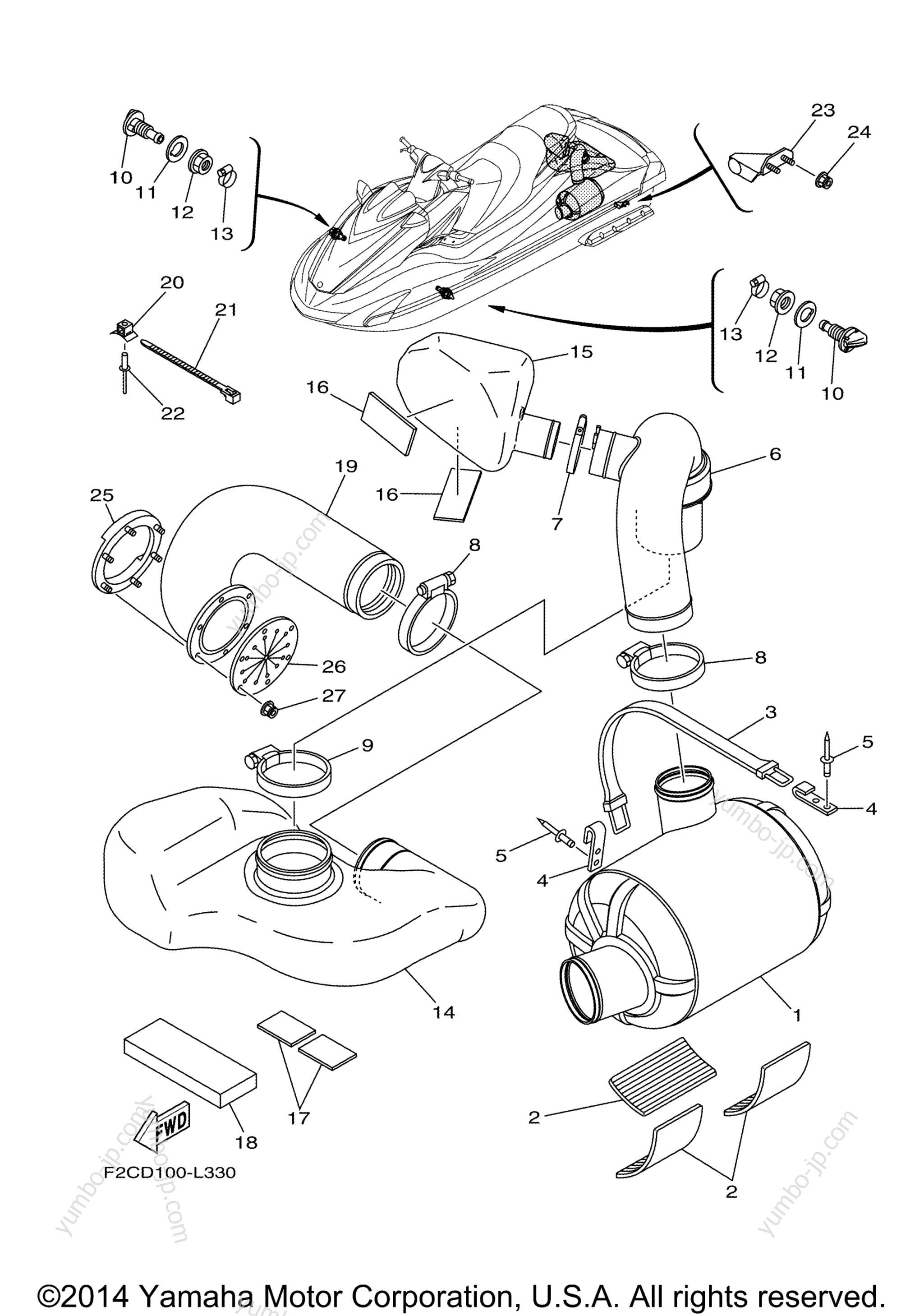 Exhaust 3 для гидроциклов YAMAHA WAVERUNNER FZS (GX1800AM) 2013 г.