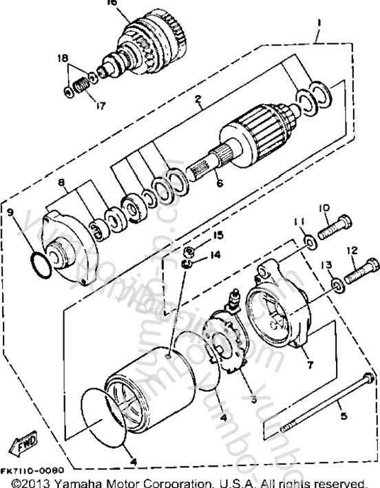 STARTING MOTOR для гидроциклов YAMAHA WAVE RUNNER III (WRA650R) 1993 г.