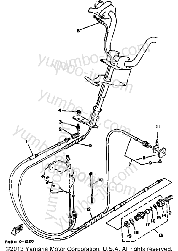 Устройство дистанционного управления / Кабеля для гидроциклов YAMAHA WRB650R_61 1993 г.