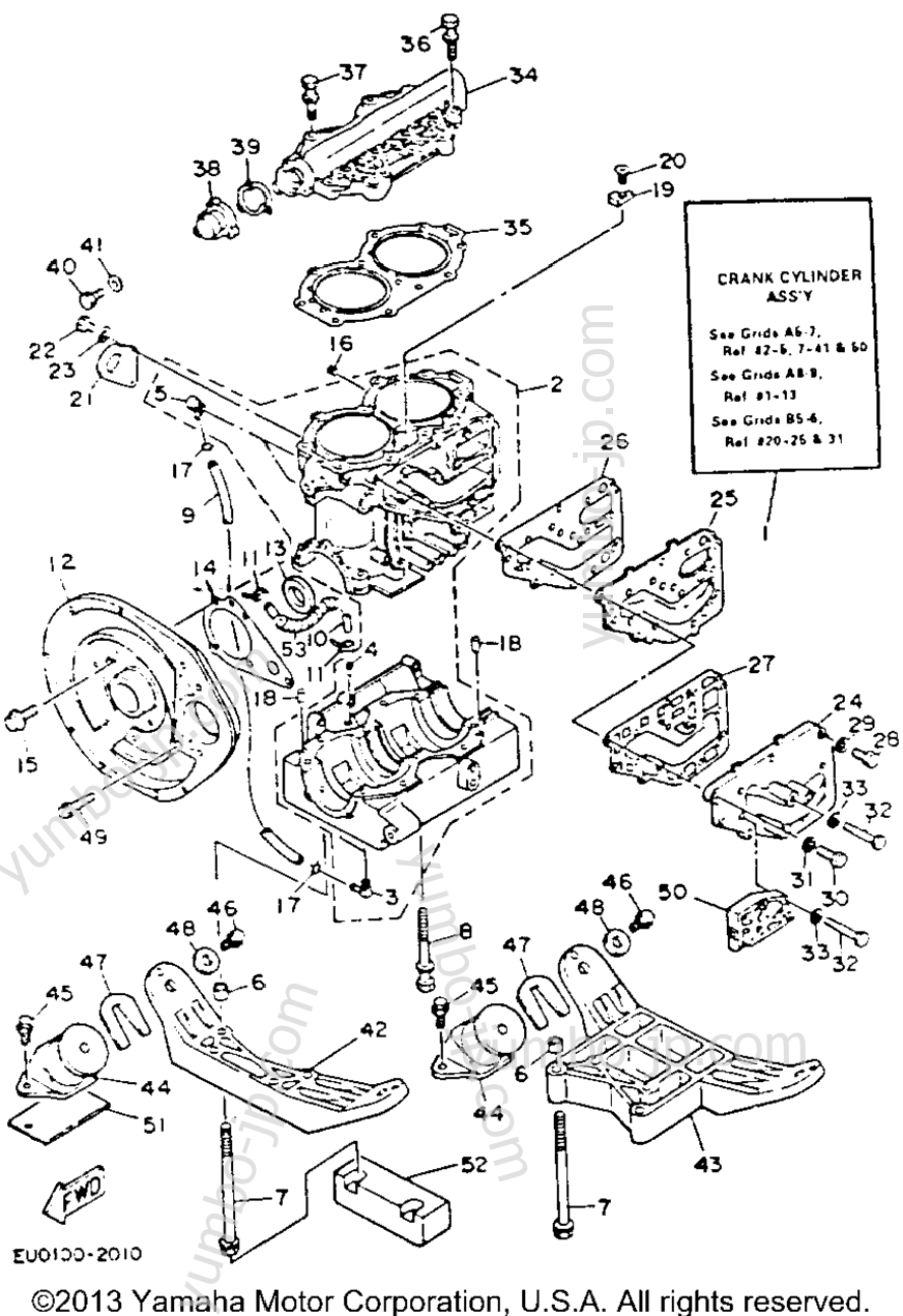 Cylinder - Crankcase для гидроциклов YAMAHA WAVE RUNNER (WR500R) 1993 г.