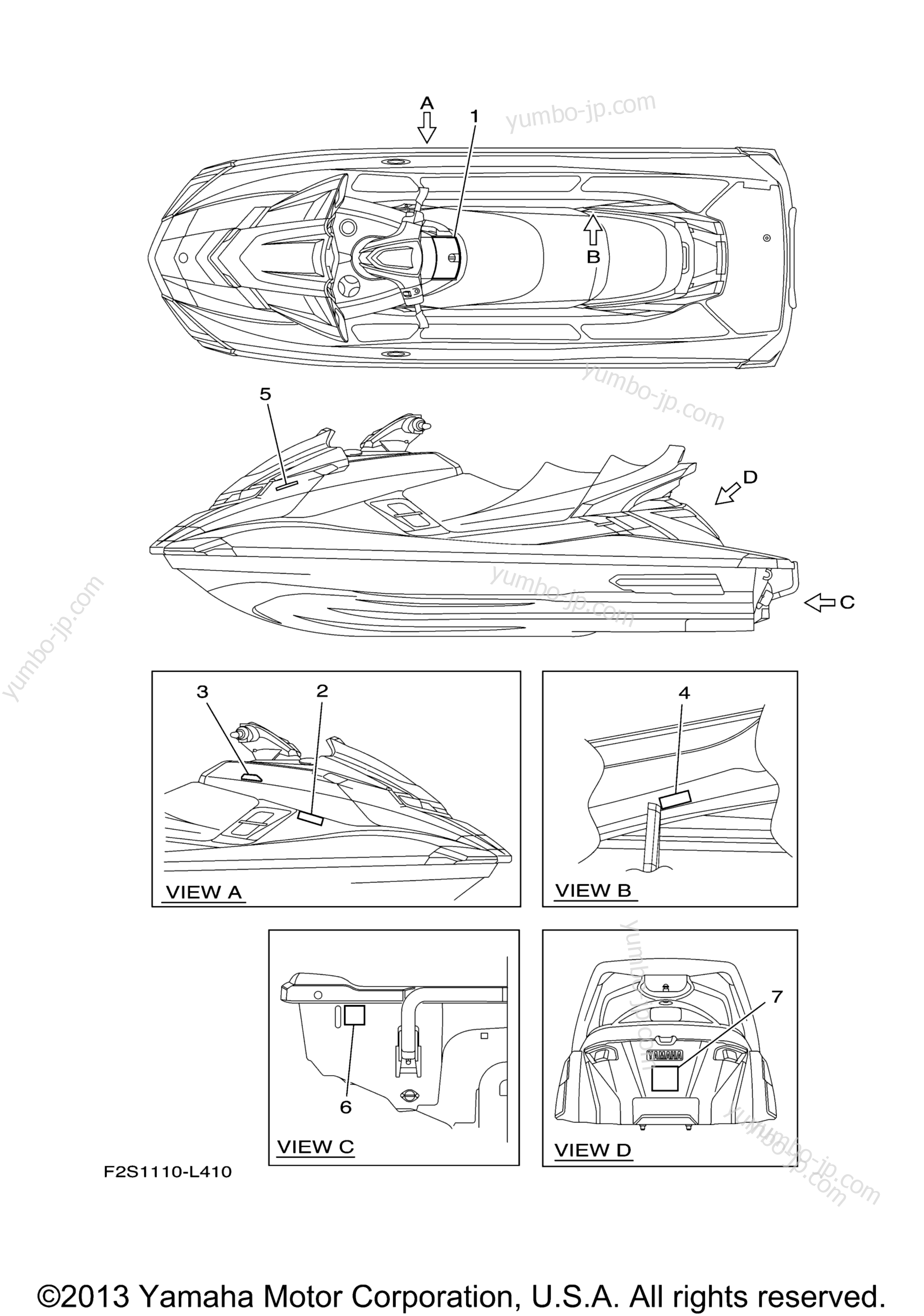 Important Labels for watercrafts YAMAHA FX CRUISER HO (FB1800AM) 2013 year