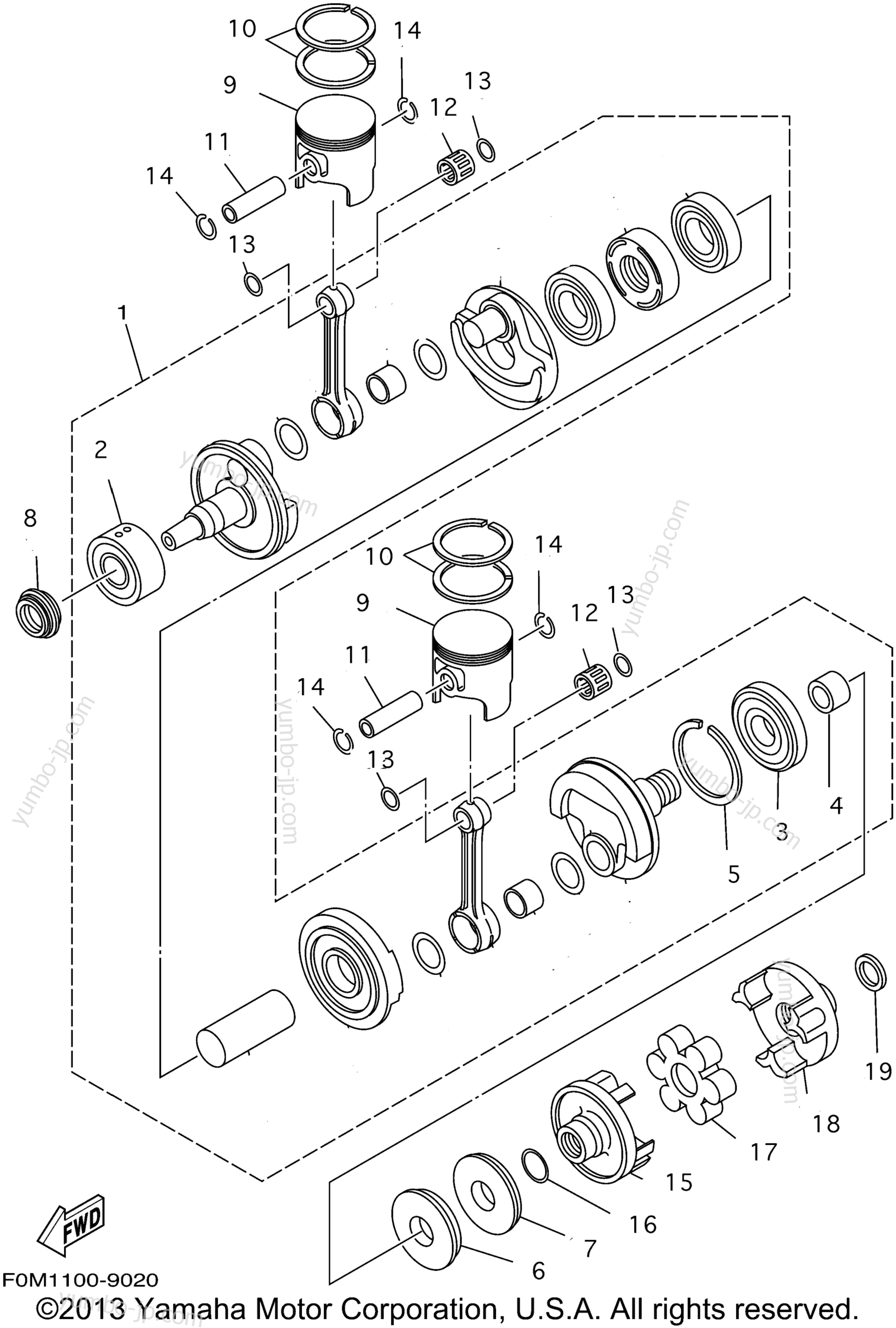 CRANKSHAFT PISTON for watercrafts YAMAHA WAVE RUNNER GP760 (GP760W) 1998 year