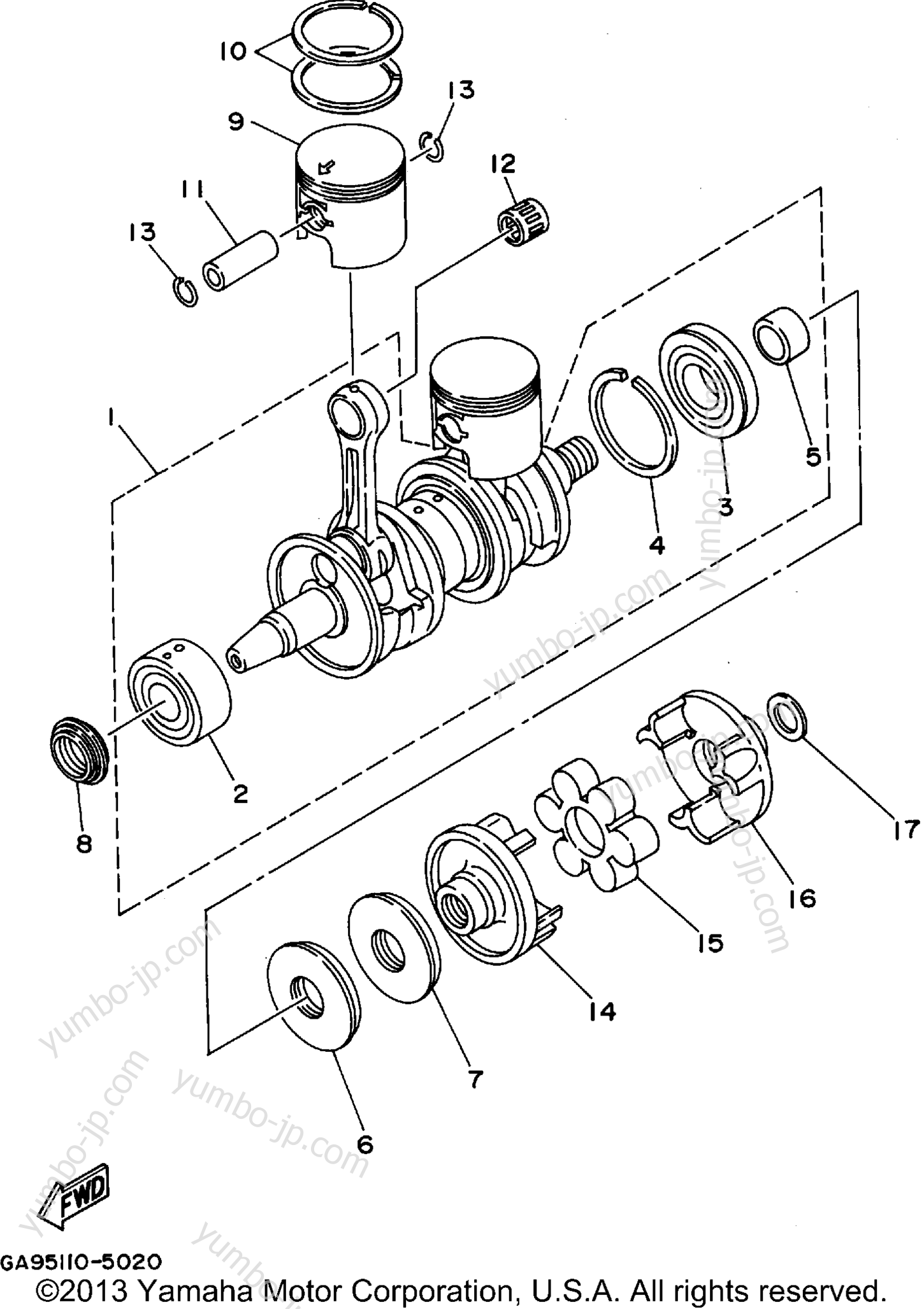 Crankshaft - Piston для гидроциклов YAMAHA WAVE RUNNER VXR (WRB650T) 1995 г.