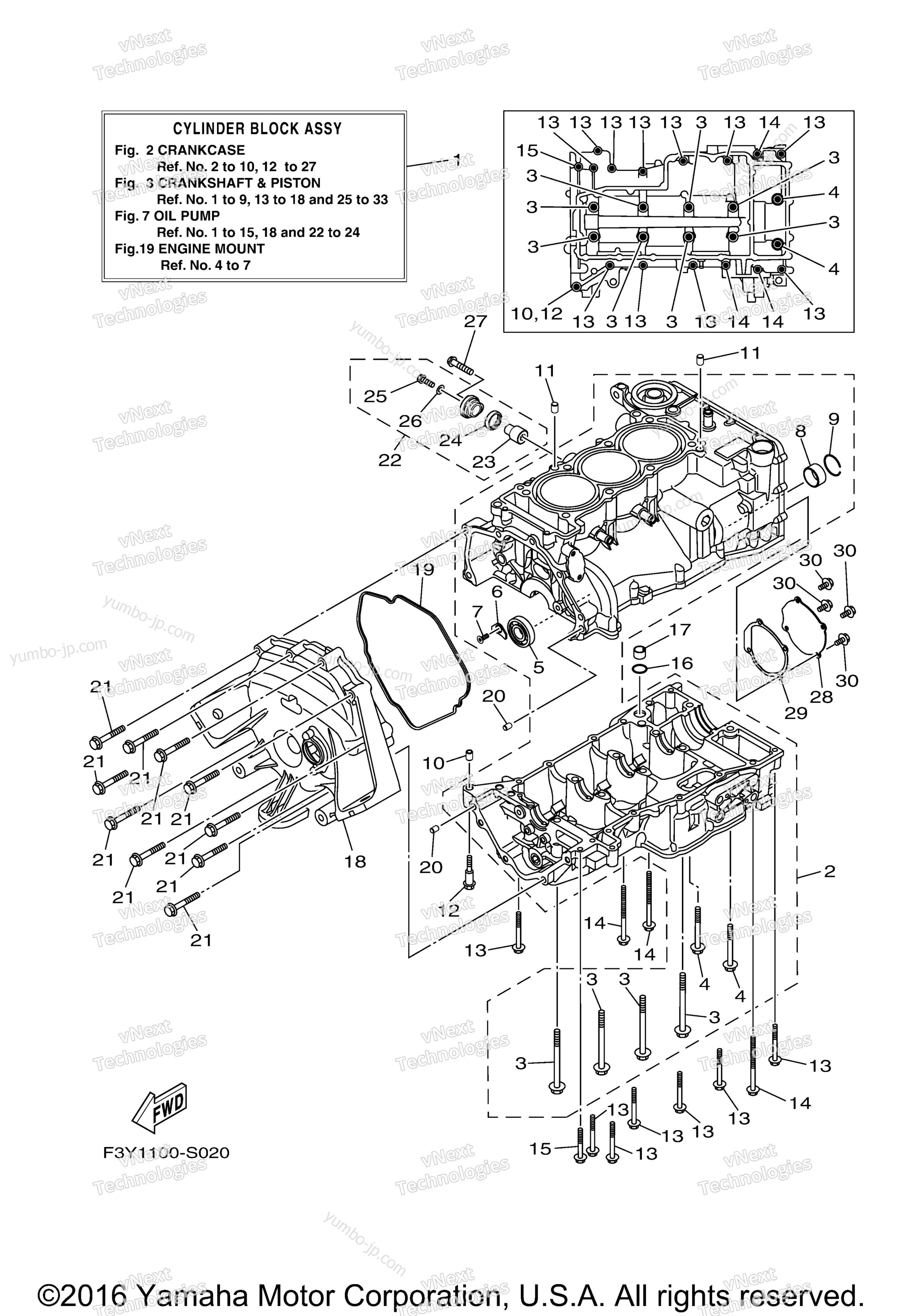 CRANKCASE for watercrafts YAMAHA EX SPORT (EX1050BS) 2017 year