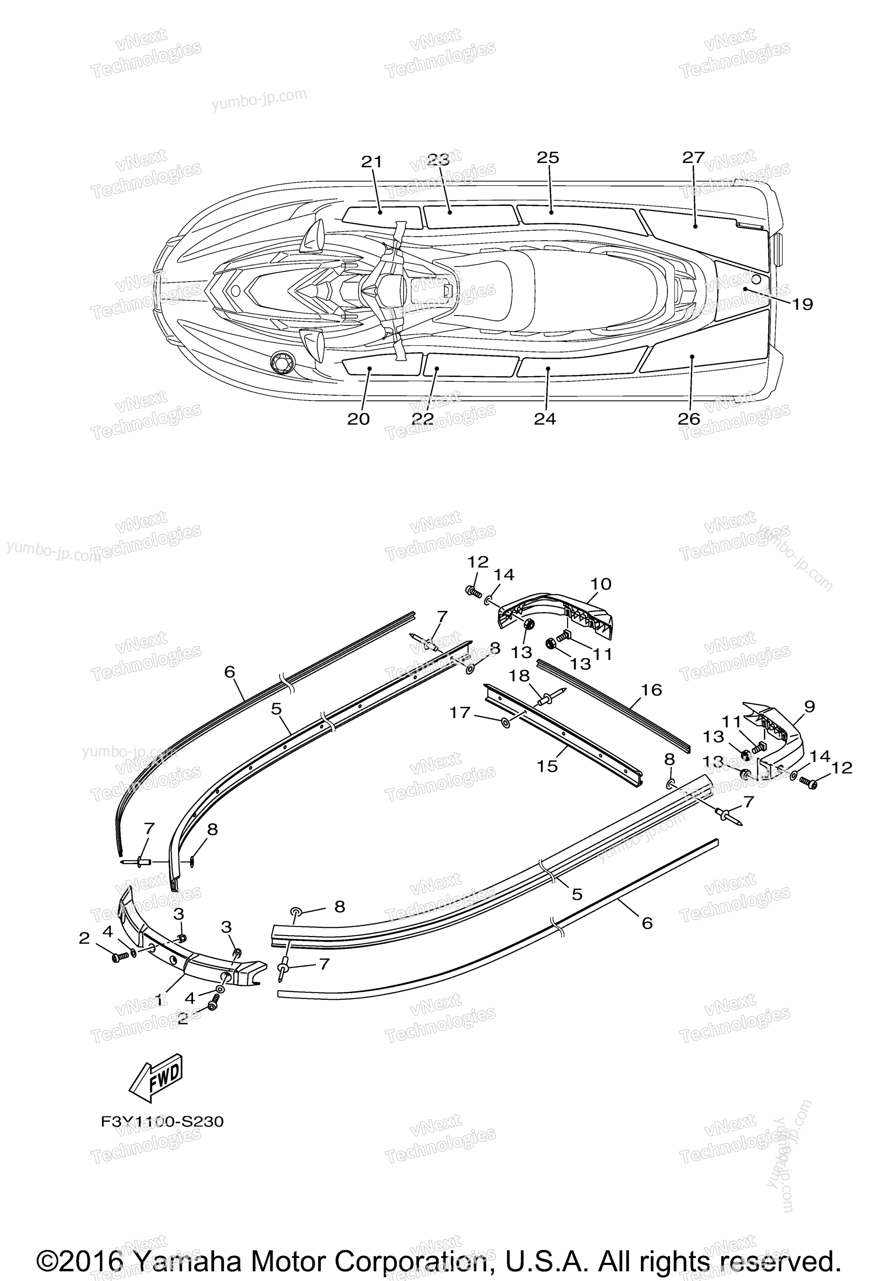 Gunwale & Mat for watercrafts YAMAHA EX SPORT (EX1050BS) 2017 year