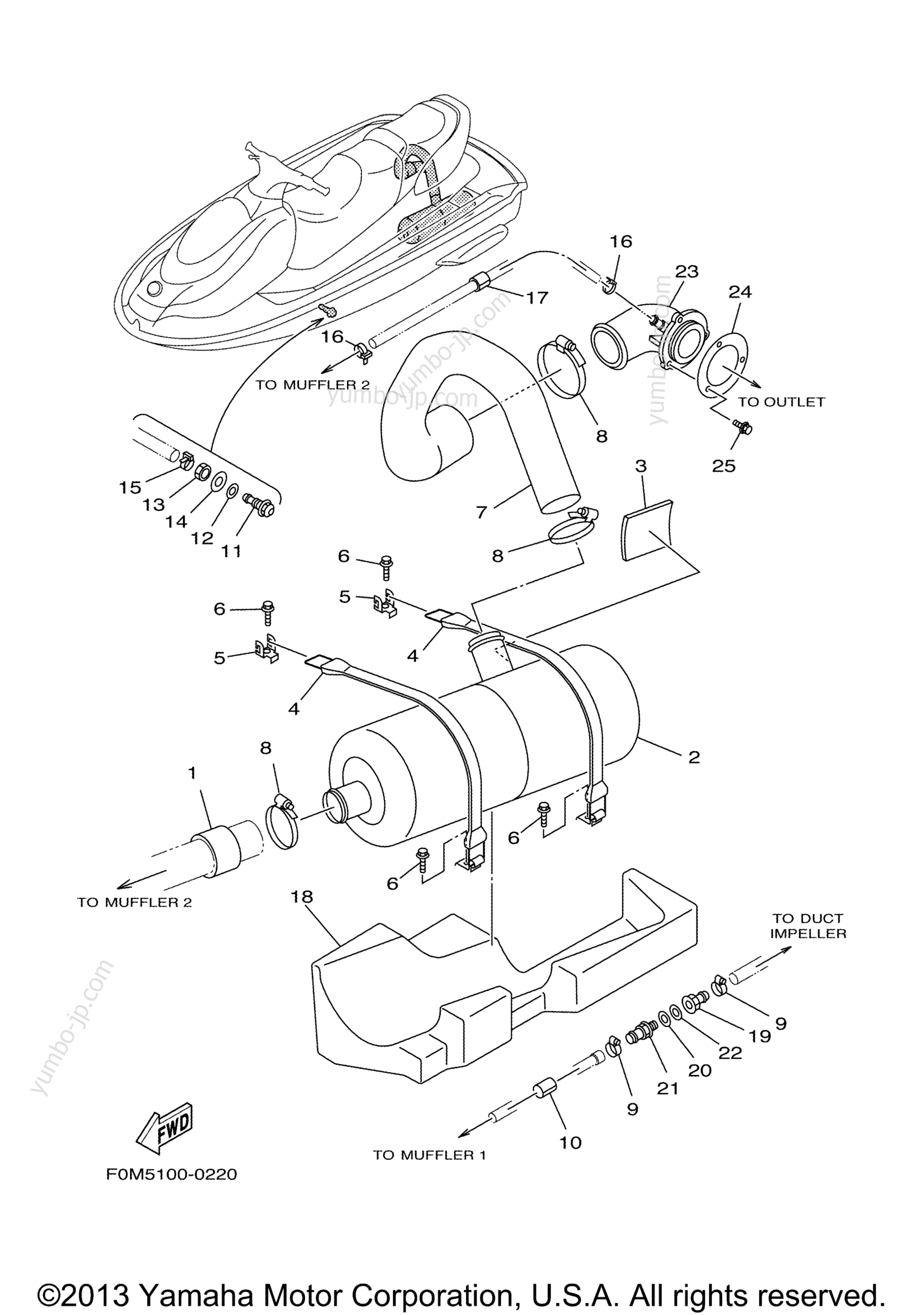 Exhaust 2 для гидроциклов YAMAHA XL700 (XL700C) 2004 г.