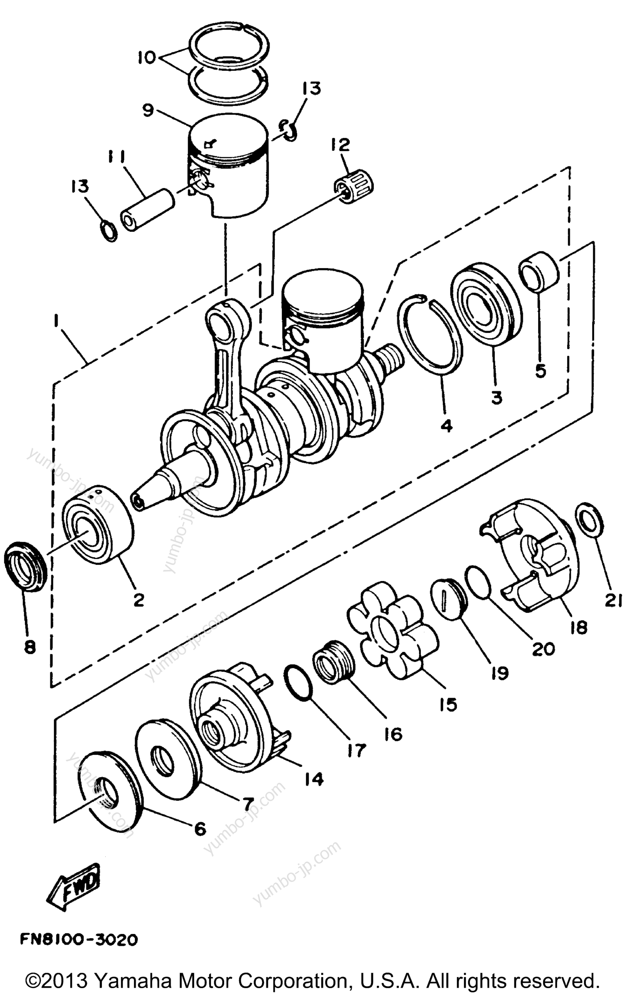 Crankshaft - Piston для гидроциклов YAMAHA WRB650RA 1993 г.