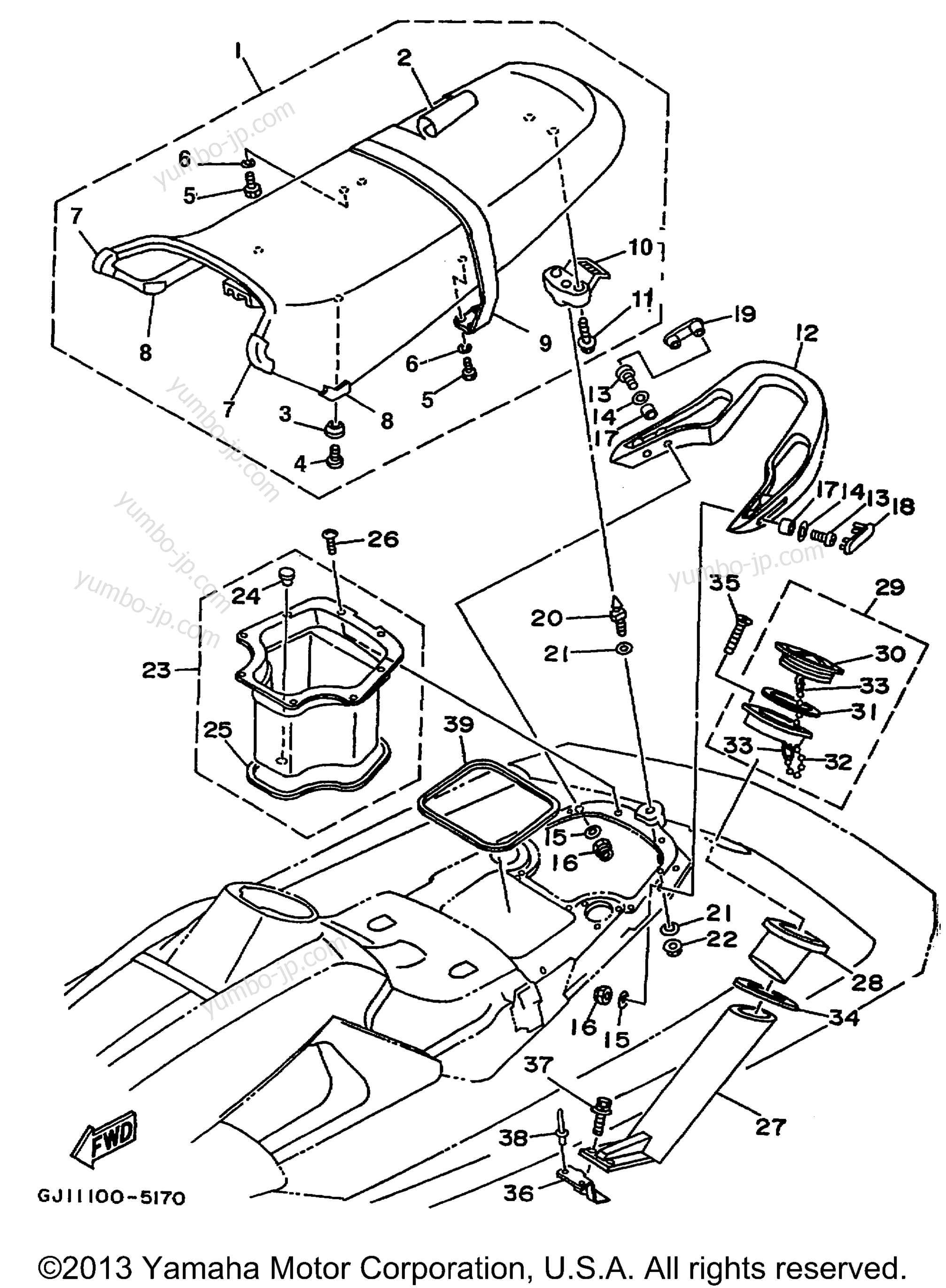 Seat - Under Locker 1 для гидроциклов YAMAHA WAVE RAIDER 1100 (RA1100T) 1995 г.