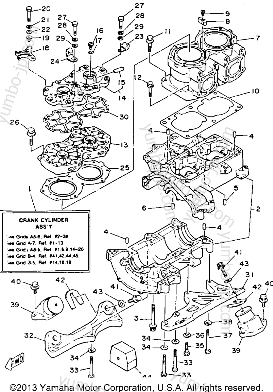 Crankcase Cylinder для гидроциклов YAMAHA WAVE RUNNER LX (WR650Q) 1992 г.