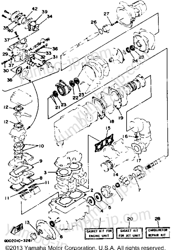 Ремкомплект / Набор прокладок для гидроциклов YAMAHA WAVE BLASTER (WB700S) 1994 г.