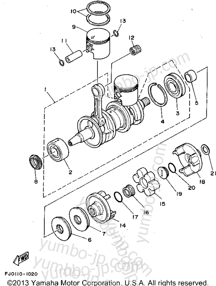 Crankshaft - Piston для гидроциклов YAMAHA WAVE RUNNER III (WRA650Q) 1992 г.