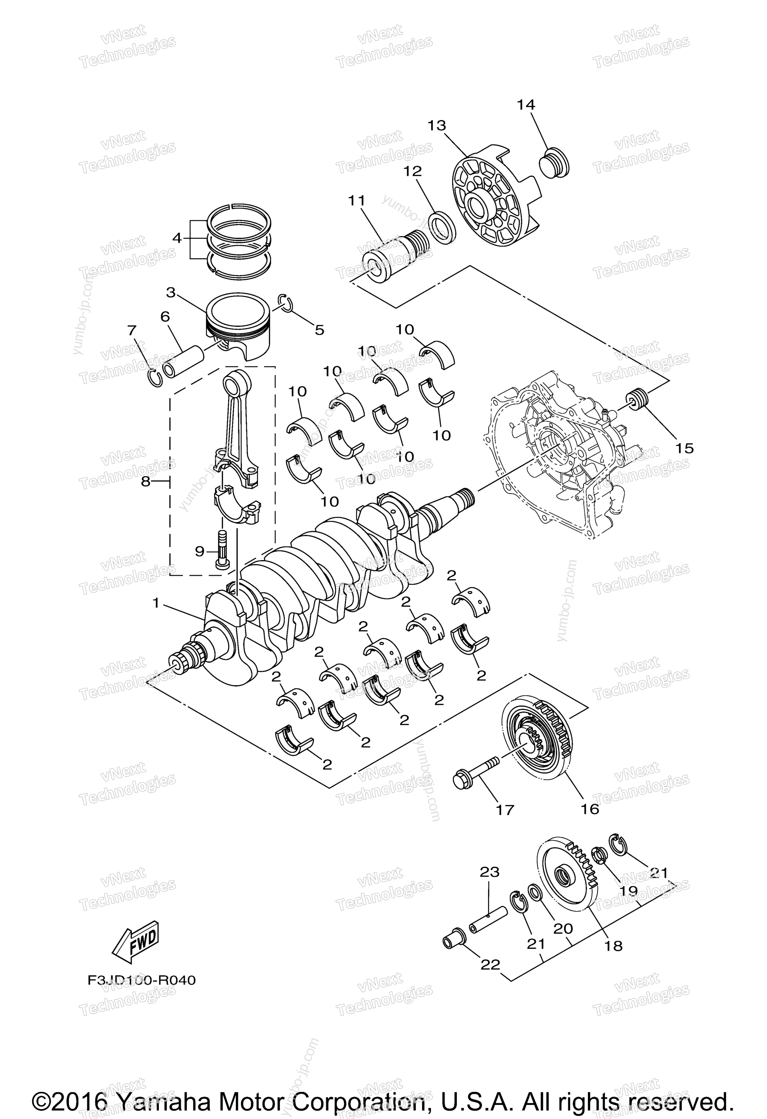 Crankshaft & Piston для гидроциклов YAMAHA GP1800 (GP1800S) 2017 г.