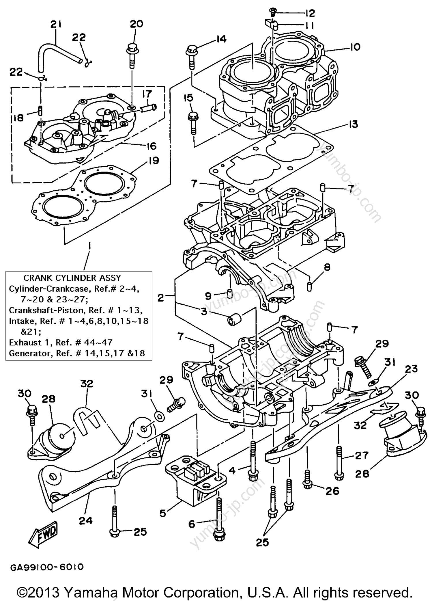 Cylinder - Crankcase для гидроциклов YAMAHA WAVE RUNNER III (WRA650U) 1996 г.