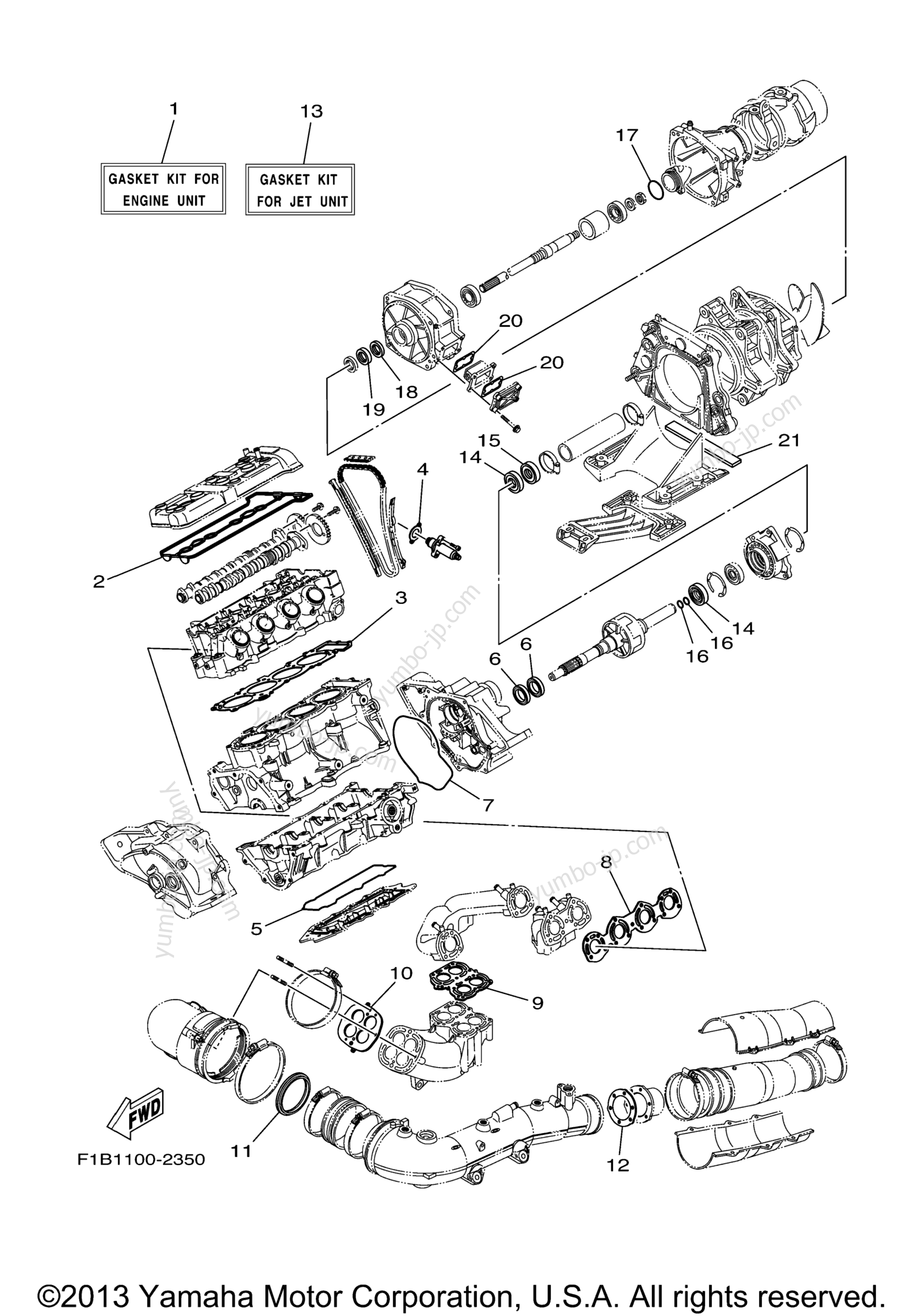 Repair Kit 1 для гидроциклов YAMAHA FX Cruiser (Cali.) (FX1000ACC) CA 2004 г.
