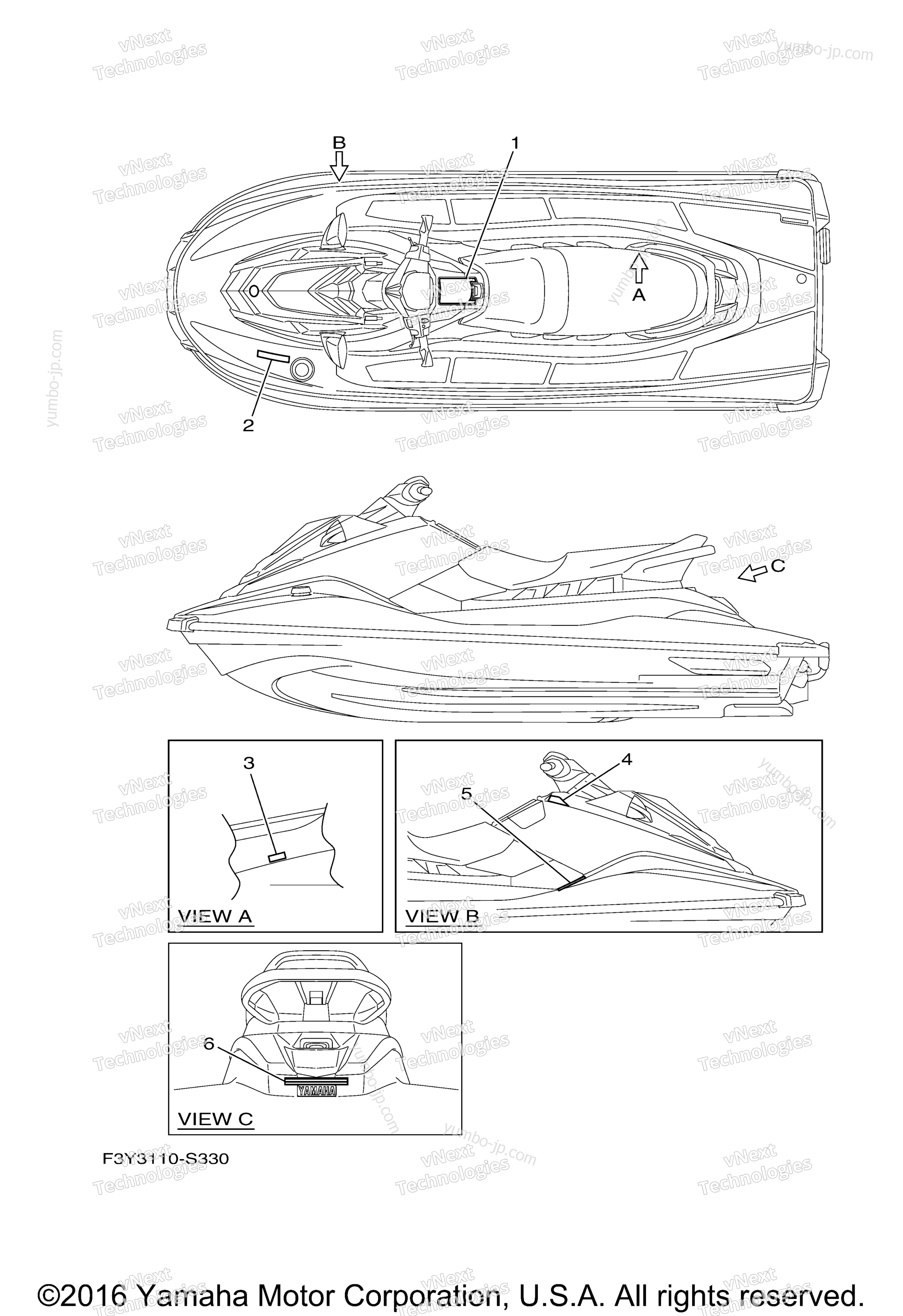 Important Labels для гидроциклов YAMAHA EX SPORT (EX1050BS) 2017 г.