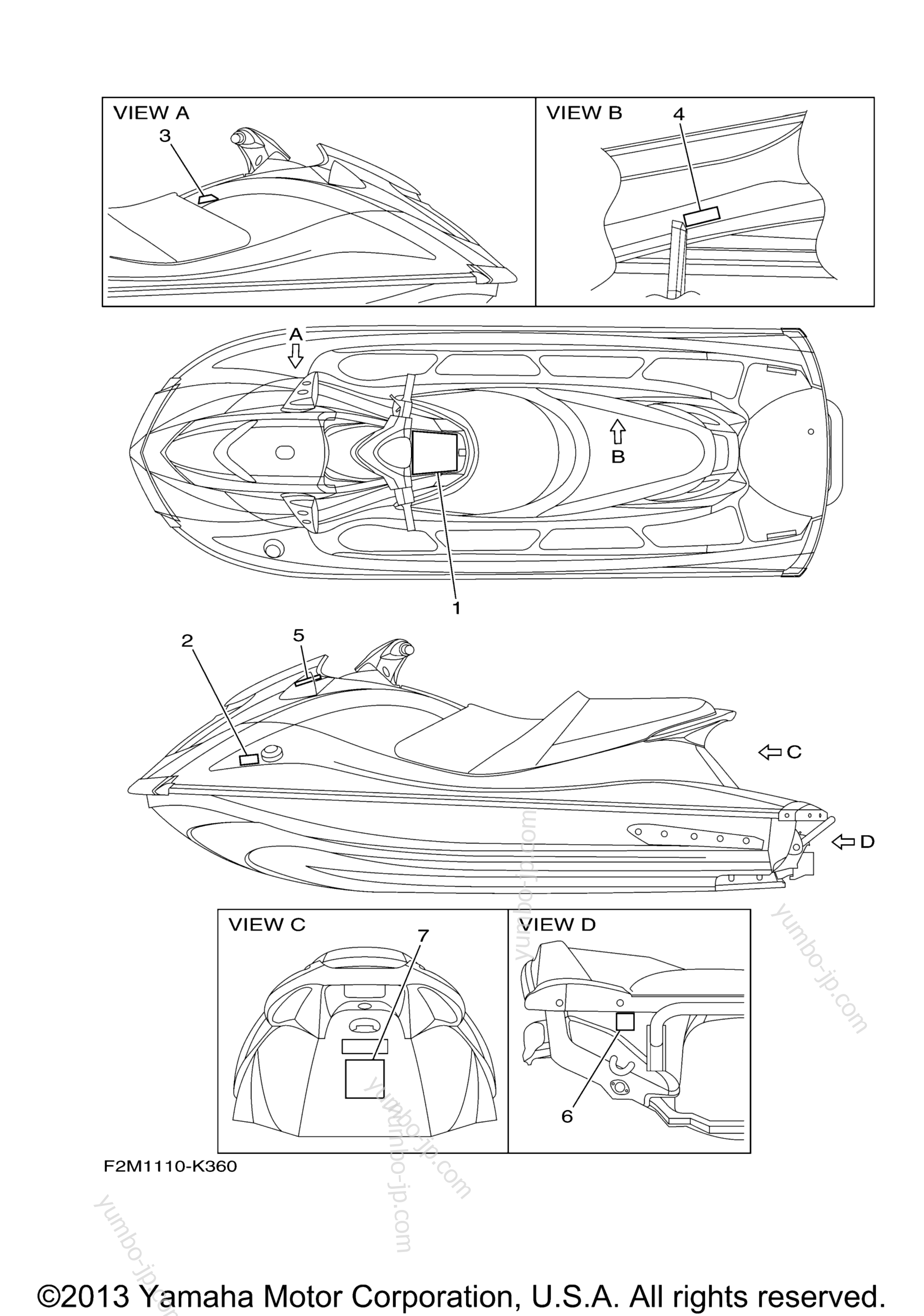 Important Labels for watercrafts YAMAHA VXR (VX1800AN) 2014 year