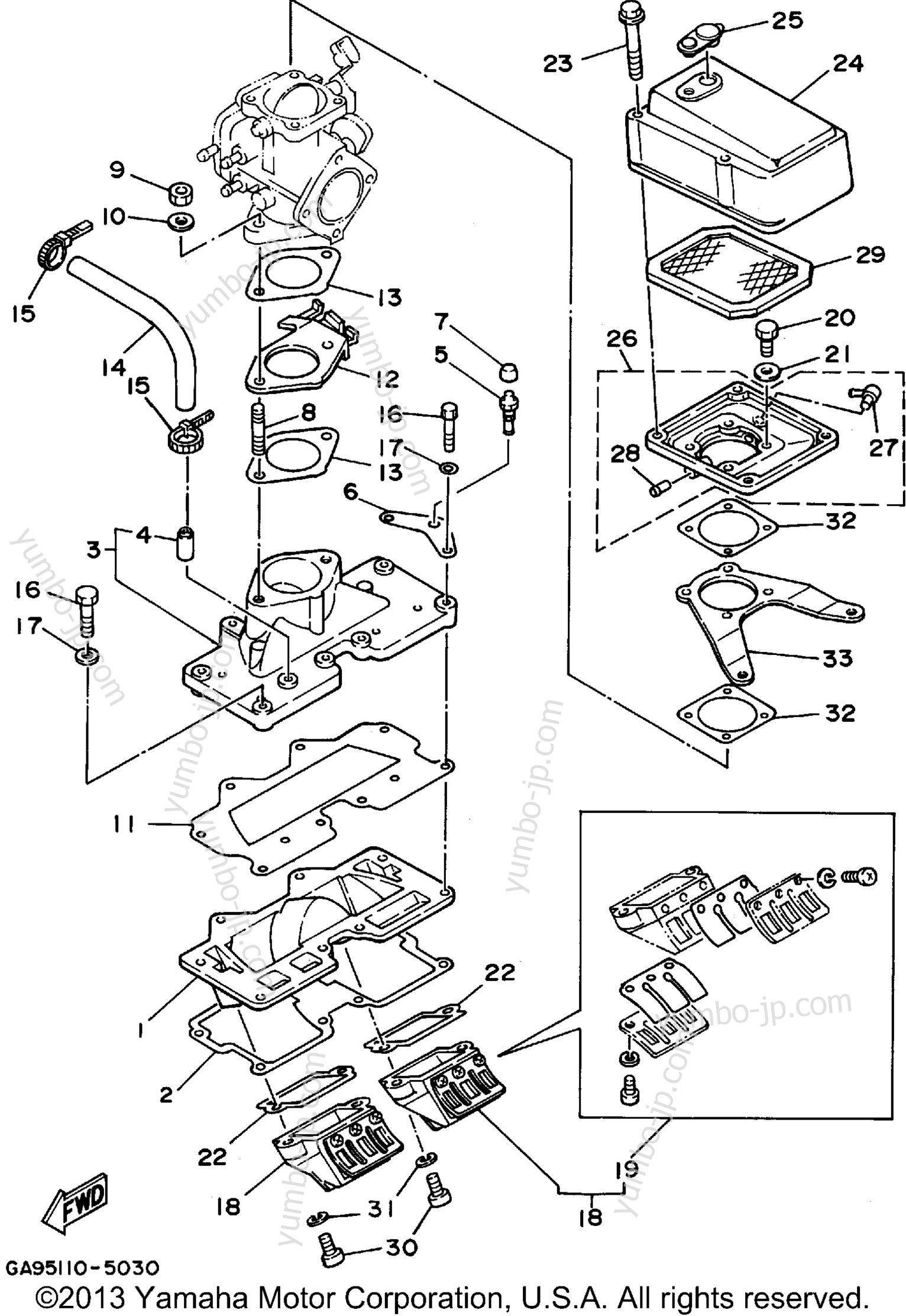 Intake для гидроциклов YAMAHA WAVE RUNNER III (WRA650T) 1995 г.