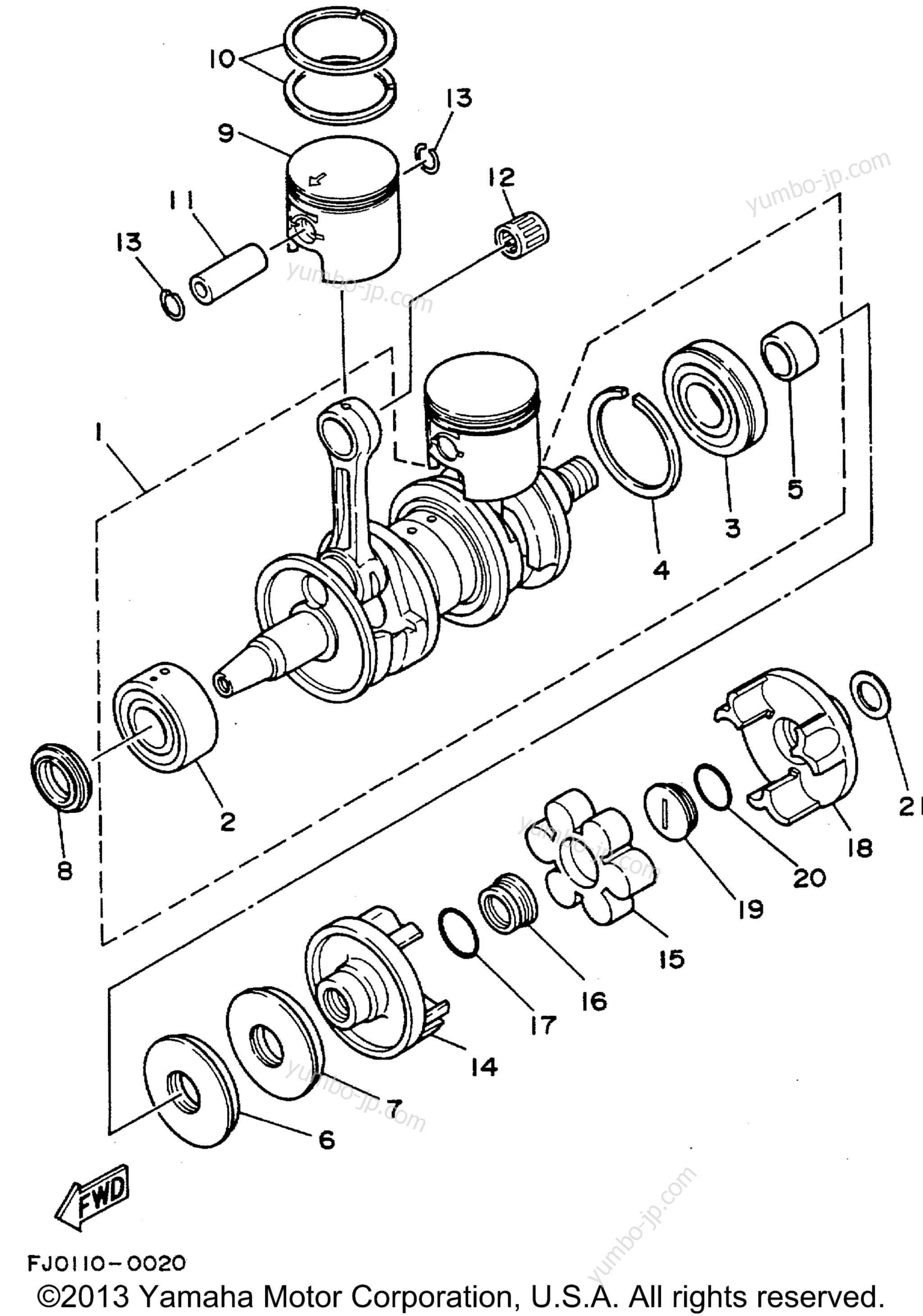 Crankshaft - Piston для гидроциклов YAMAHA SUPER JET (SJ650D) 1990 г.