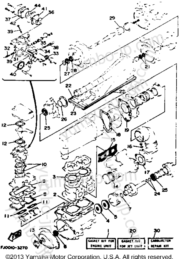 Ремкомплект / Набор прокладок для гидроциклов YAMAHA WAVE RUNNER III (WRA650RA) 1993 г.
