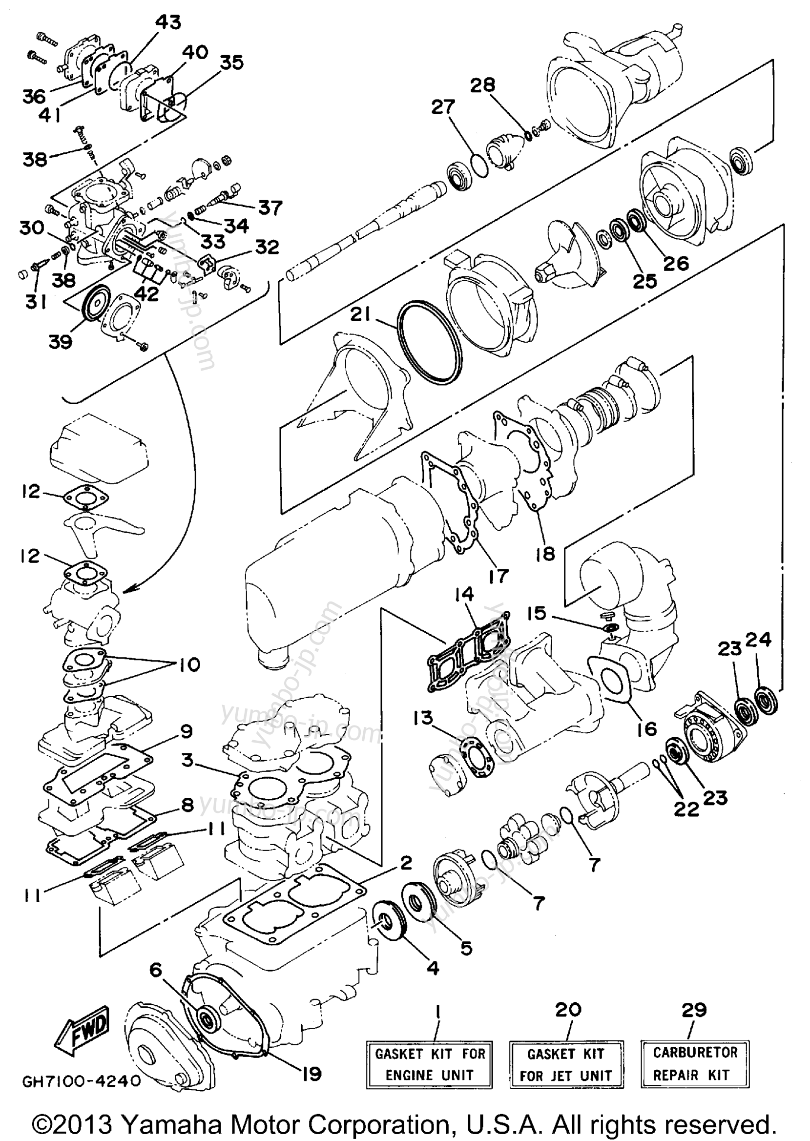 Ремкомплект / Набор прокладок для гидроциклов YAMAHA SUPER JET (SJ700T) 1995 г.