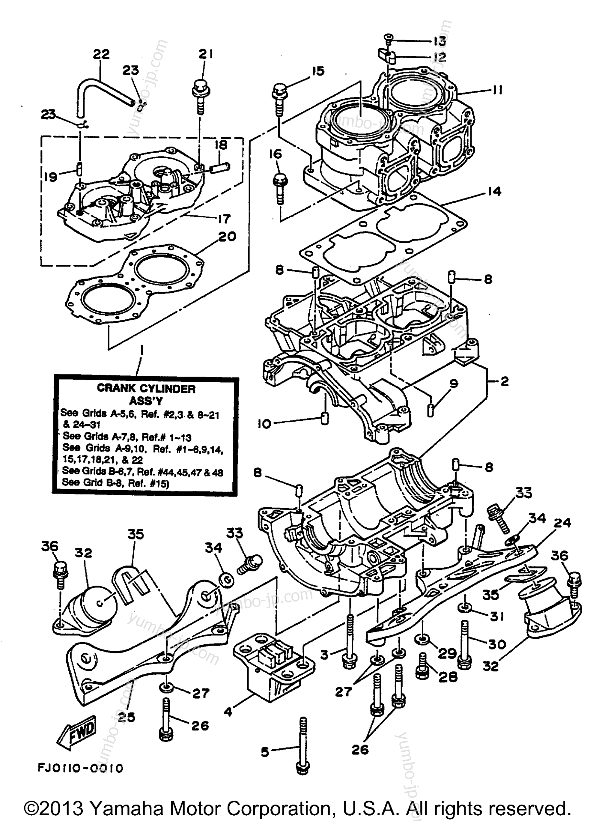 Cylinder - Crankcase для гидроциклов YAMAHA WAVE RUNNER III (WRA650D) 1990 г.