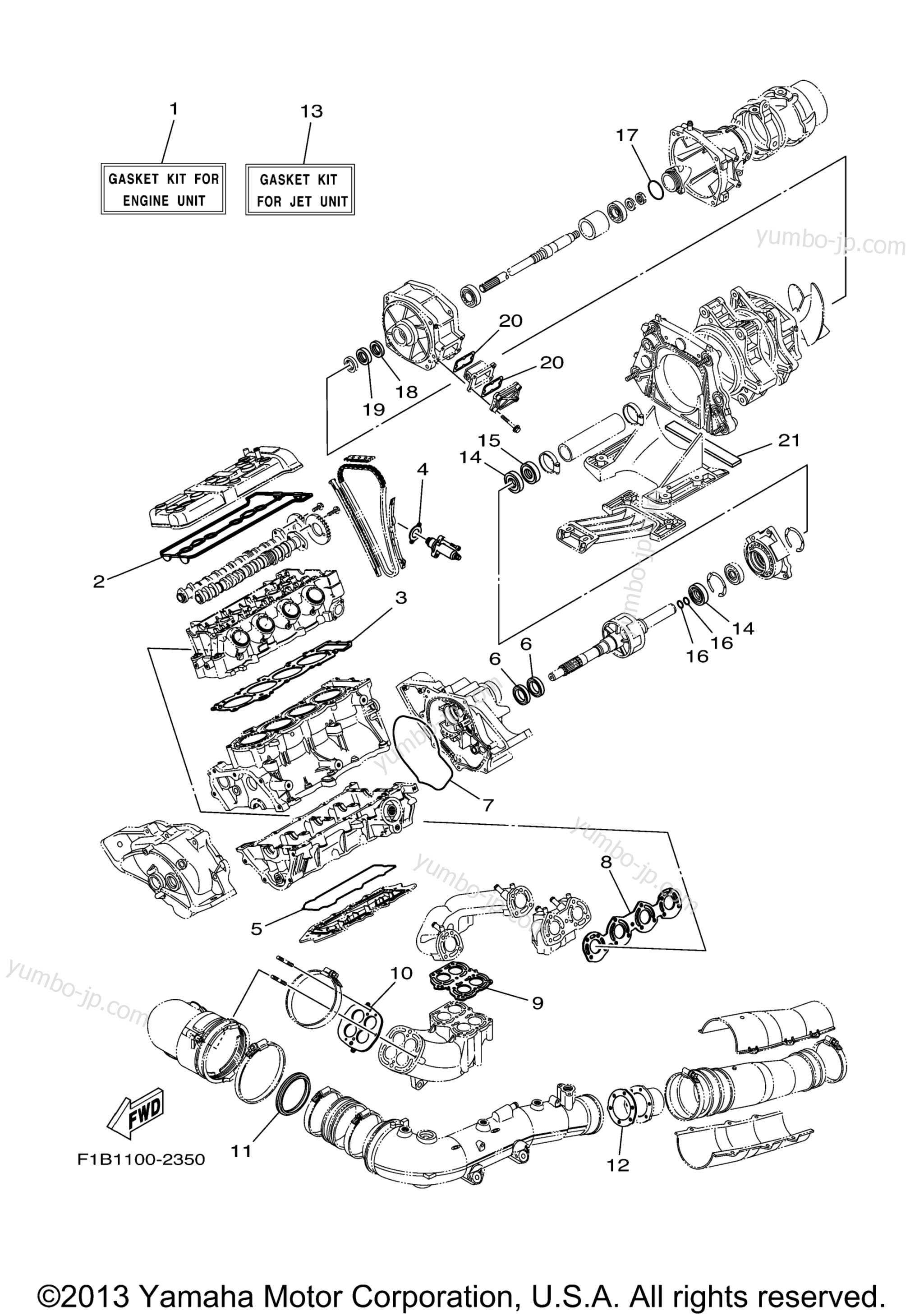 Repair Kit 1 для гидроциклов YAMAHA FX140 CRUISER (FX1000AB) 2003 г.
