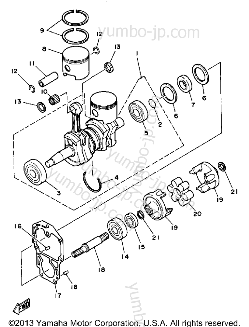 Crankshaft - Piston для гидроциклов YAMAHA WAVE JAMMER (WJ500F) 1989 г.