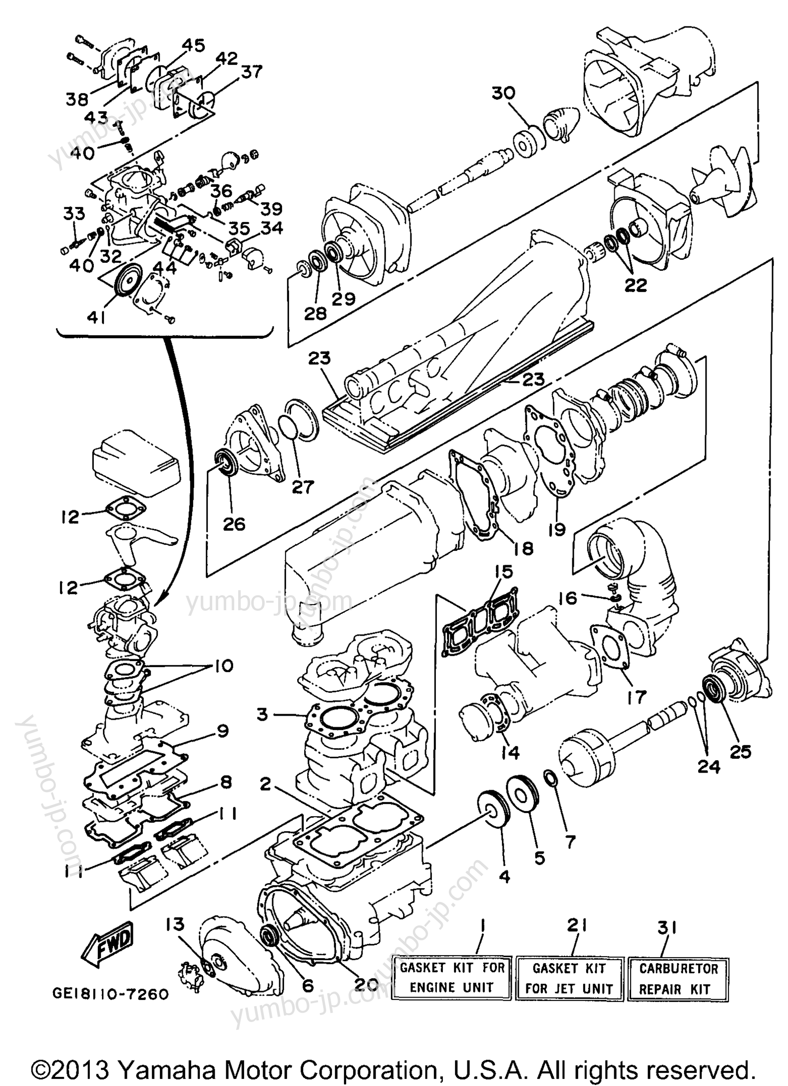 Ремкомплект / Набор прокладок для гидроциклов YAMAHA WAVE RUNNER III (WRA700V) 1997 г.