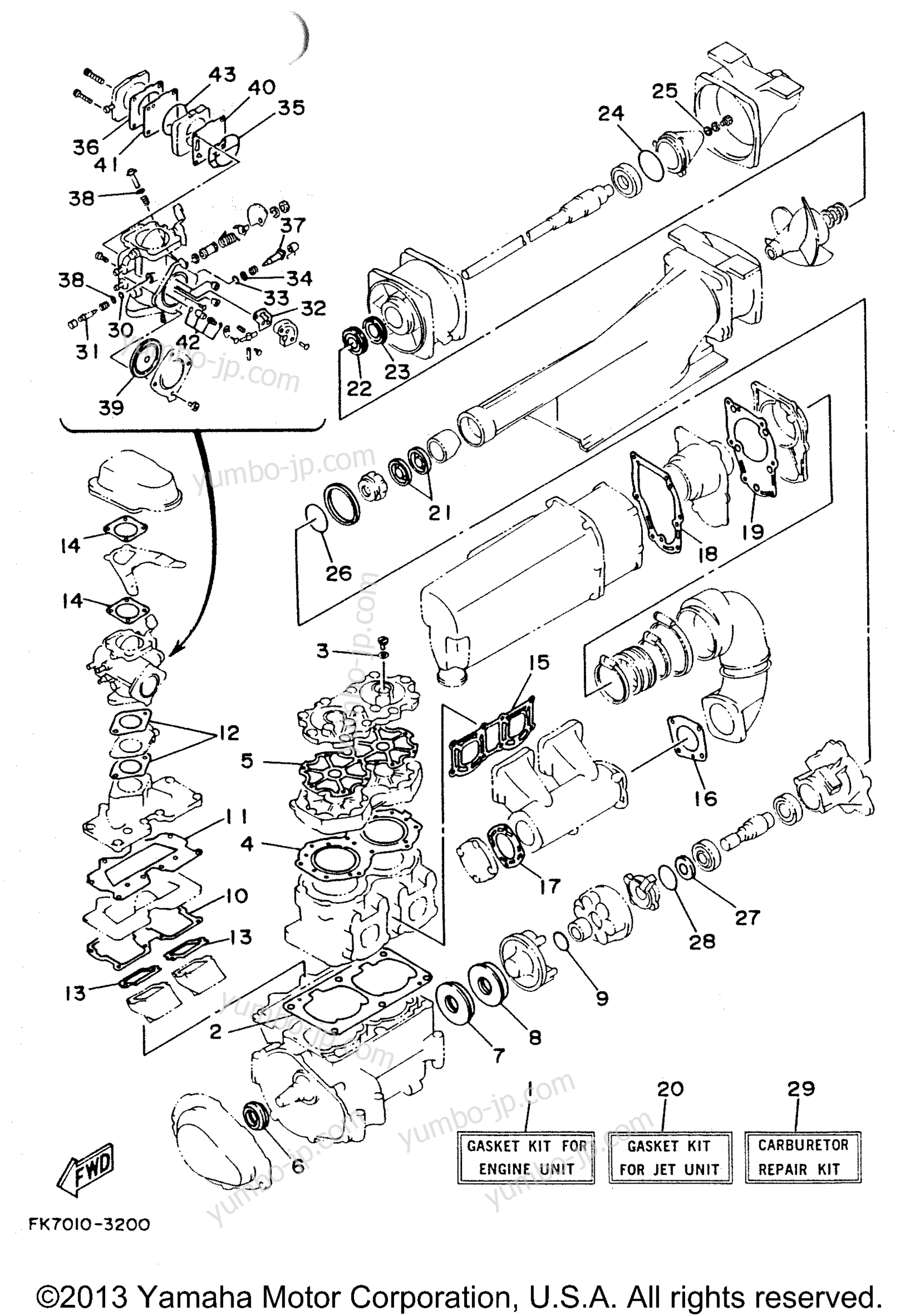 Ремкомплект / Набор прокладок для гидроциклов YAMAHA WAVERUNNER LX (WR650R) 1993 г.