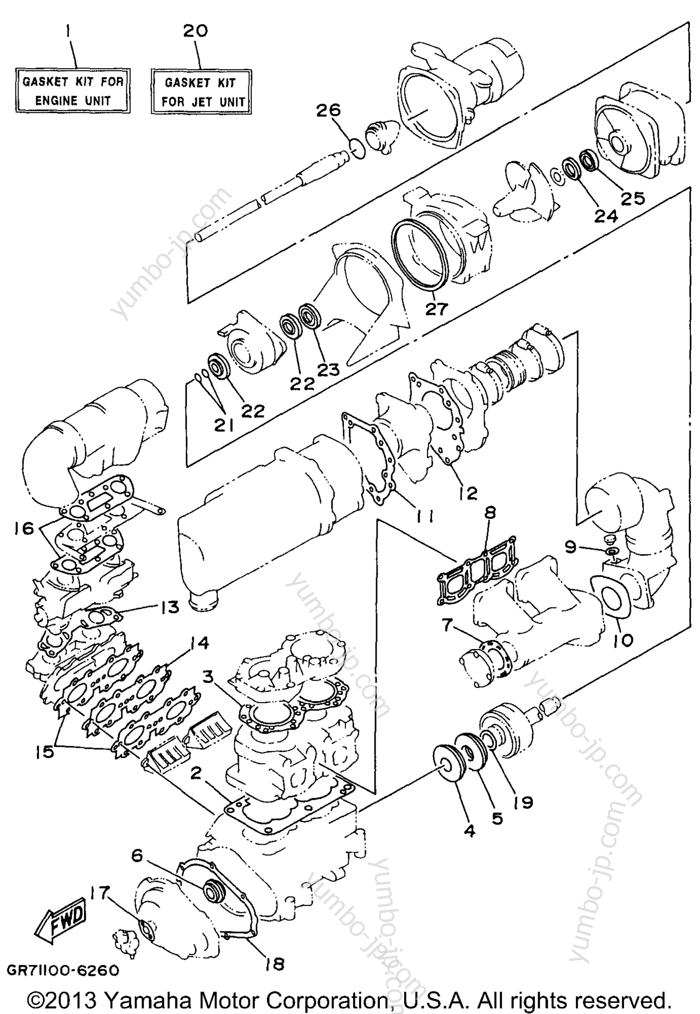 Repair Kit 1 для гидроциклов YAMAHA WAVE BLASTER (WB700AU) 1996 г.